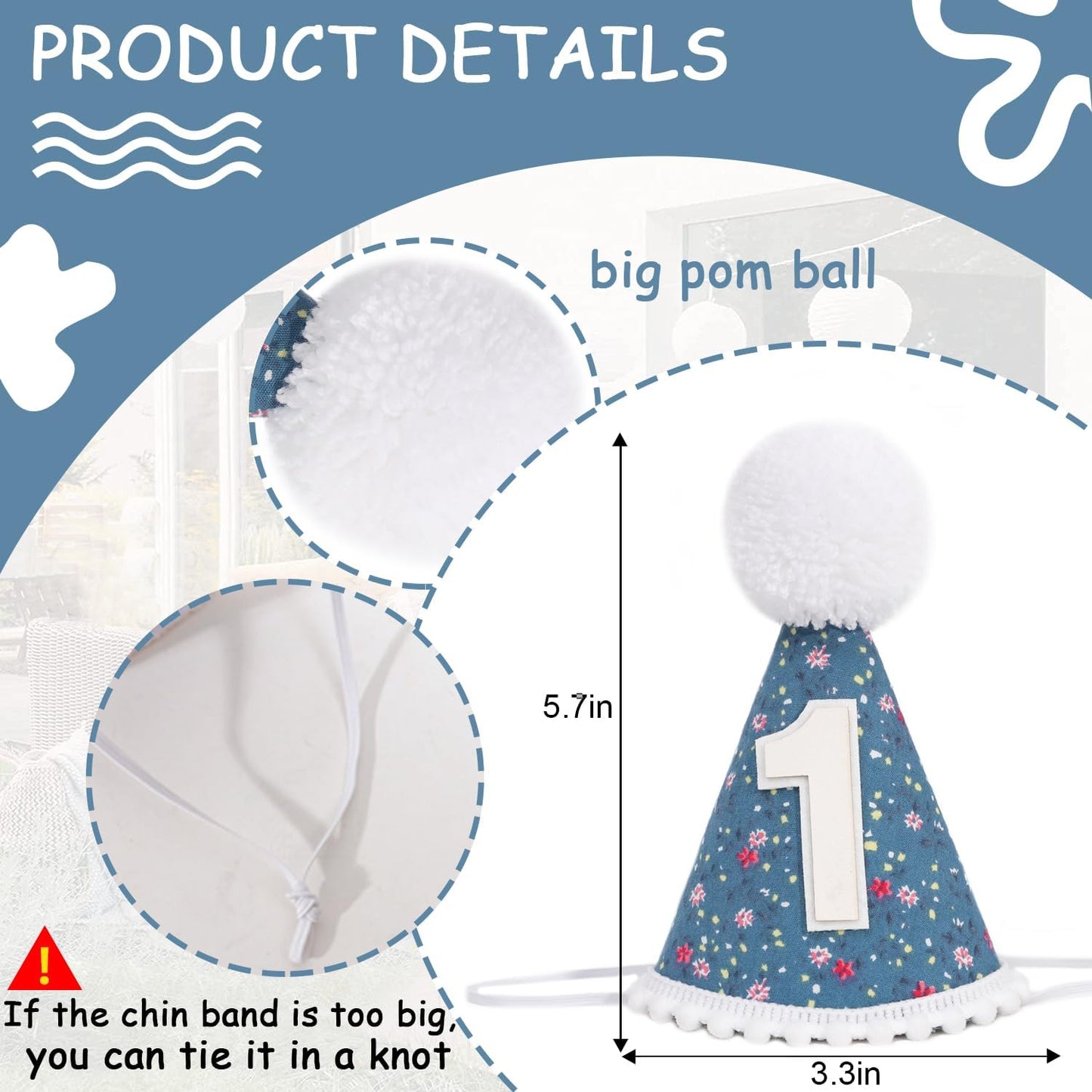 WAUAO Floral 1st Birthday Hat - Colorful Flower Cone Hat for Girls & Boys, First Birthday Crown, Party Photo Prop