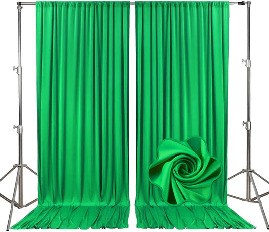 10ft x 10ft Green Backdrop Curtains for Parties, Fabric Satin Background Curtain with Rod Pockets for Weddings, Birthday, Baby Shower, Photography, Graduation Party Backdrop Drapes, 2 Panels
