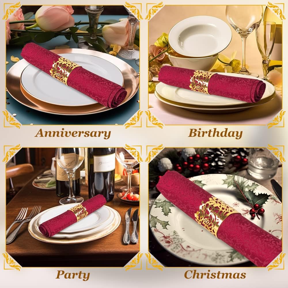 150PCS Rose Flower Paper Napkin Rings, Simple Napkin Holders Dinner Tables Rings Elegant Ornament Table Setting Decoration for Wedding, Christmas, Thanksgiving, Holiday, Party (Gold) (Pack of 2)