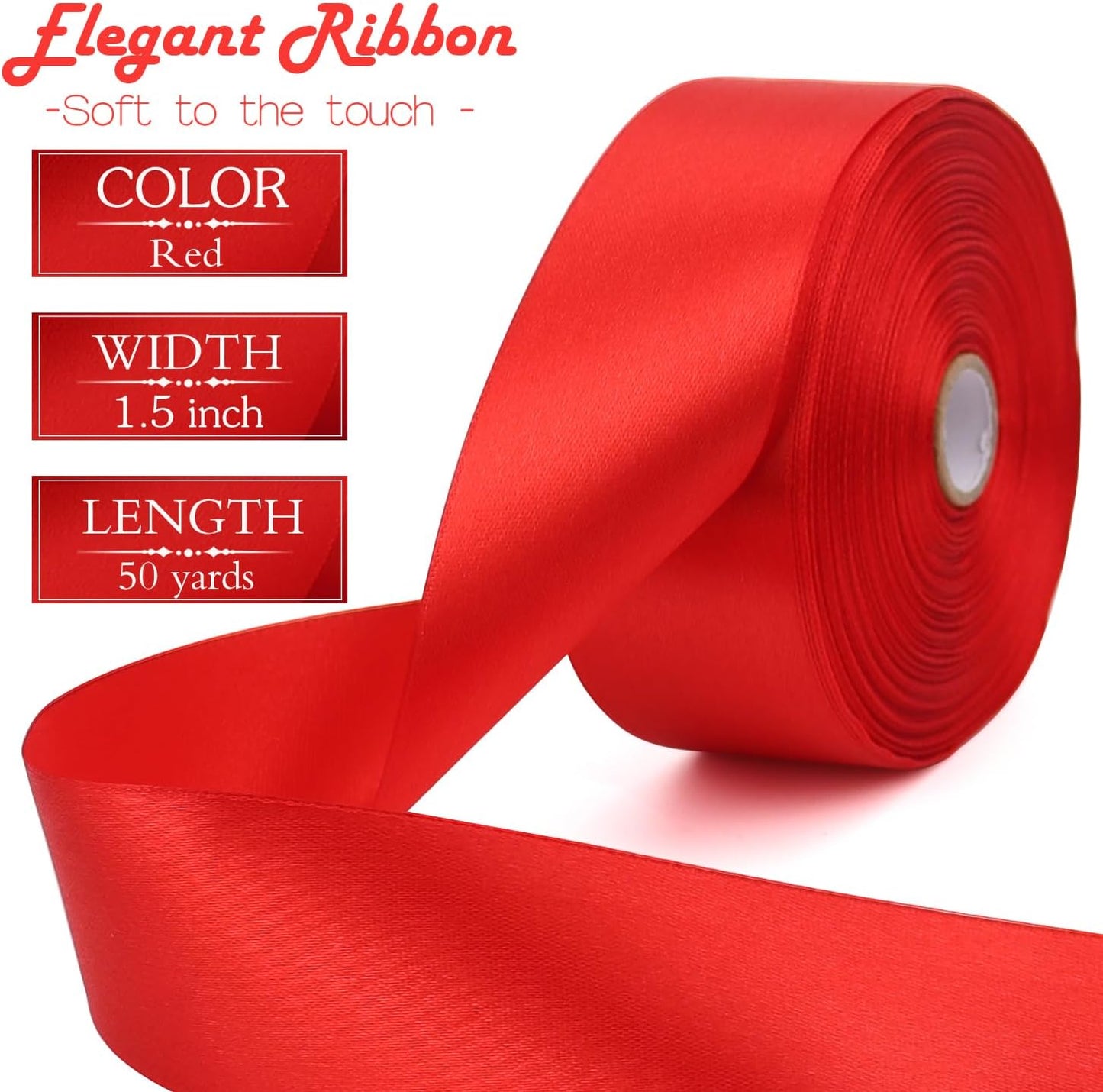 Red Solid Satin Ribbon 1-1/2 Inch 50 Yards Solid Polyester Fabric Ribbon for Gift Wrapping Wedding Christmas Baby Shower Birthday Party Decoration Handmade Immortal Flower Craft