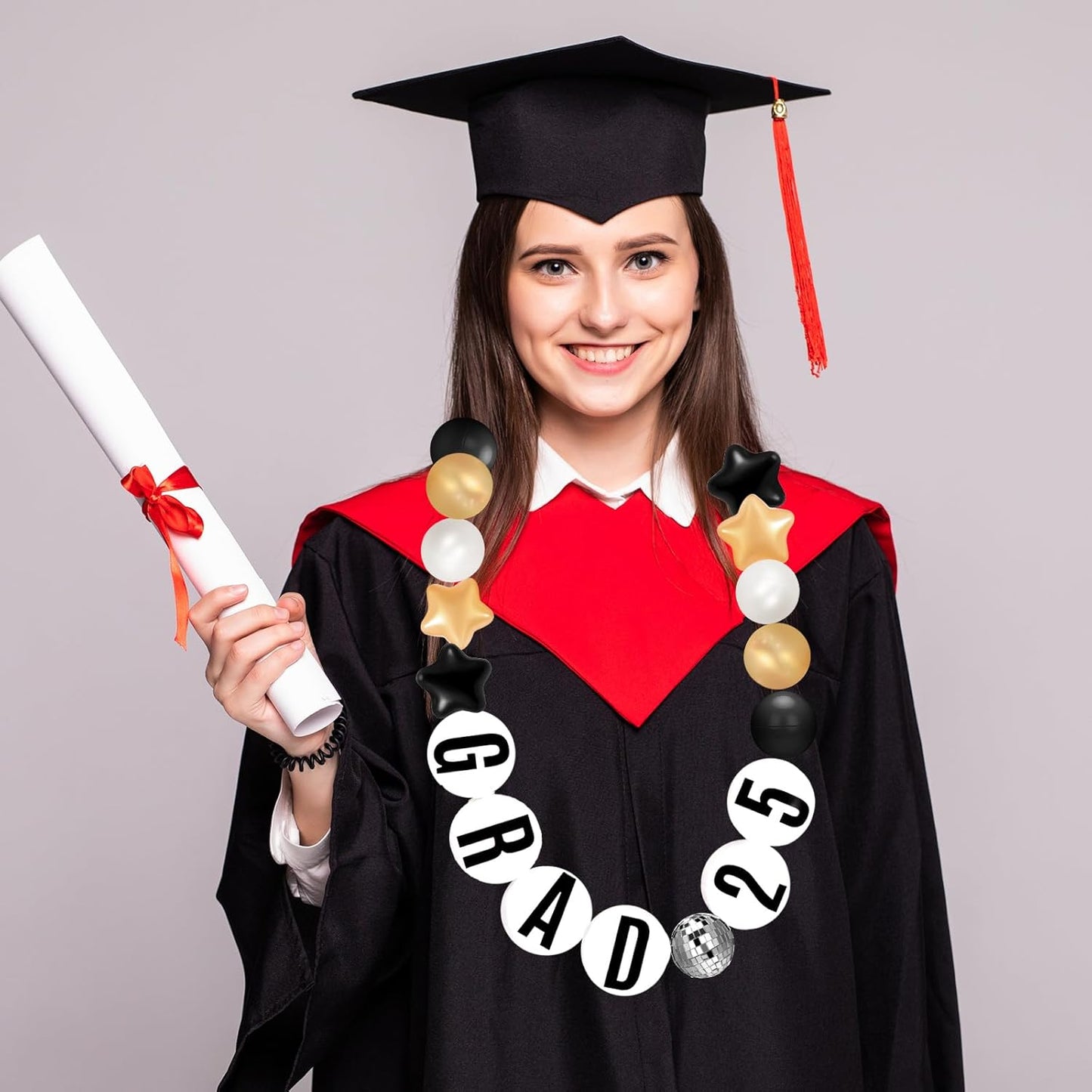 Giant Friendship Bracelet Garland Kit, DIY Birthday Banner with Letters Ball Jumbo Customizable Friendship Bracelet Decor for Halloween Christmas Wedding Party(Black, Gold, White)