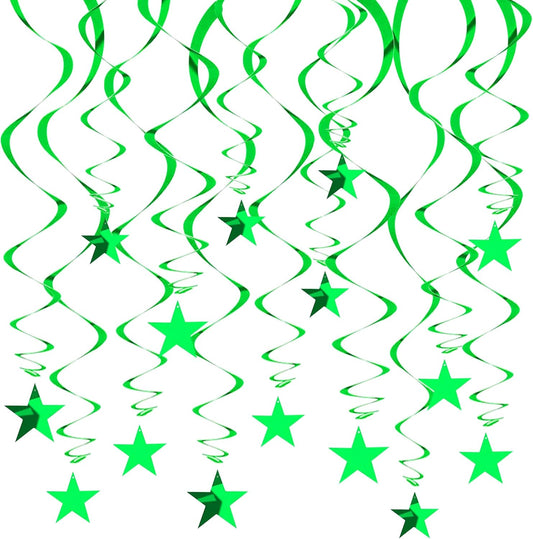 BEISHIDA Green Star Hanging Swirl Decorations,Hanging Gold Party Supplies for Graduation Wedding Baby Shower Decorations,Pack of 15