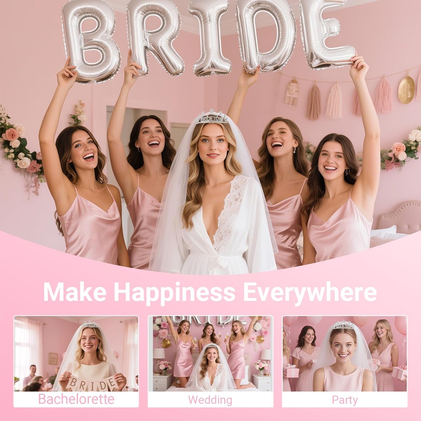 3Pcs Bride to Be Crown with Sash and Veil for Bachelorette Party Decorations，Bridal Shower Accessories for Gift, Favors