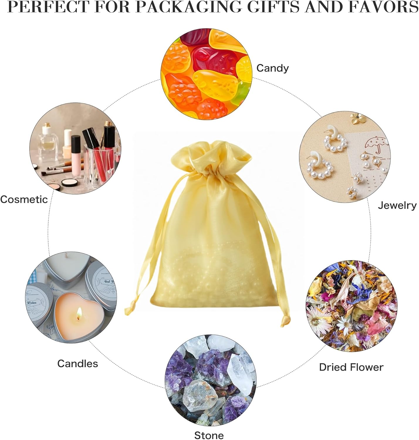 QIANF 20 Pcs Gold Small Organza Bags 3X4 inch for Wedding Favors with Drawstring, Mini Mesh Gift Bags Jewelry Pouch for Candy Bridal Shower Party Favor Baby Shower Christmas