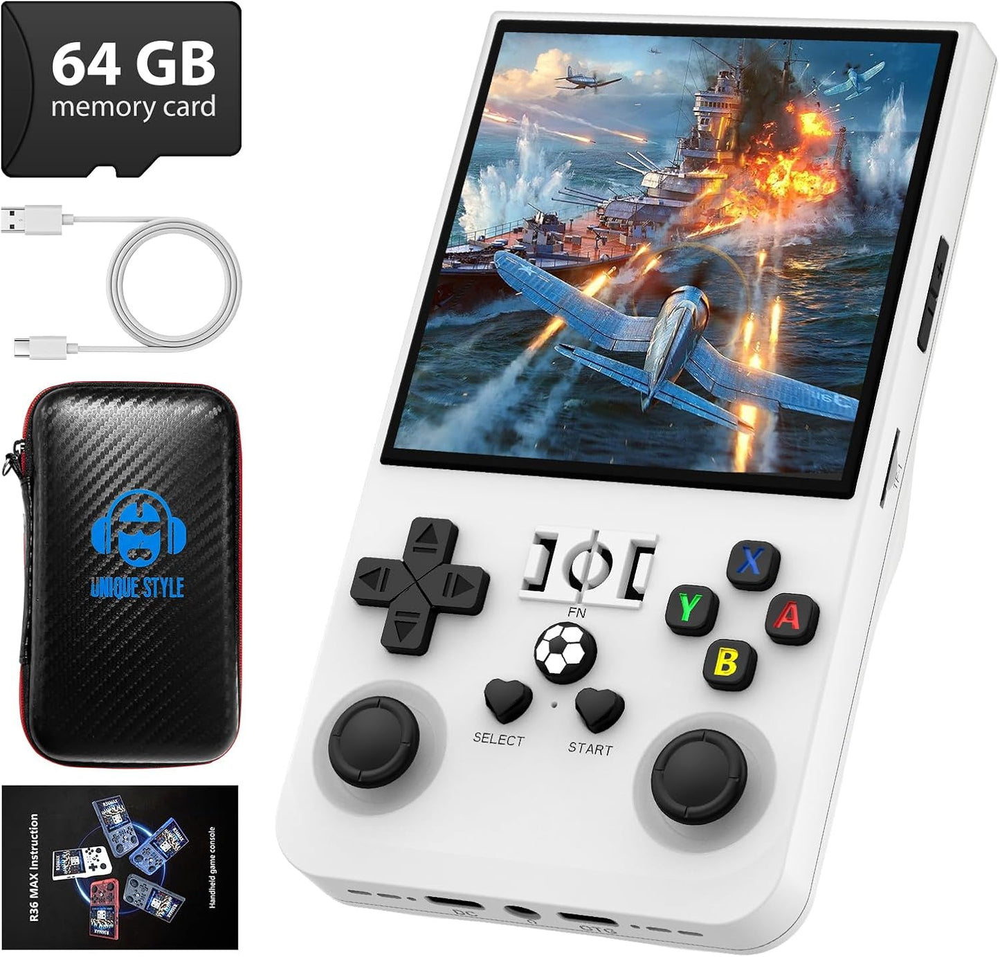 R36MAX Retro Handheld Game Console, 4.0 Inch 720x720 IPS Screen, Built-in 18,000+ Classic Game, Portable Hand Held Open Source Linux System, 4000mAh Battery Retro Gaming Console (White 64GB)