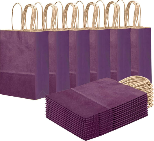 qiqee Aubergine Gift Bag with Handles Bulk 24Pcs Paper Bags -8.3"x6"x3. 15" Party Favor Bags - Solid Color