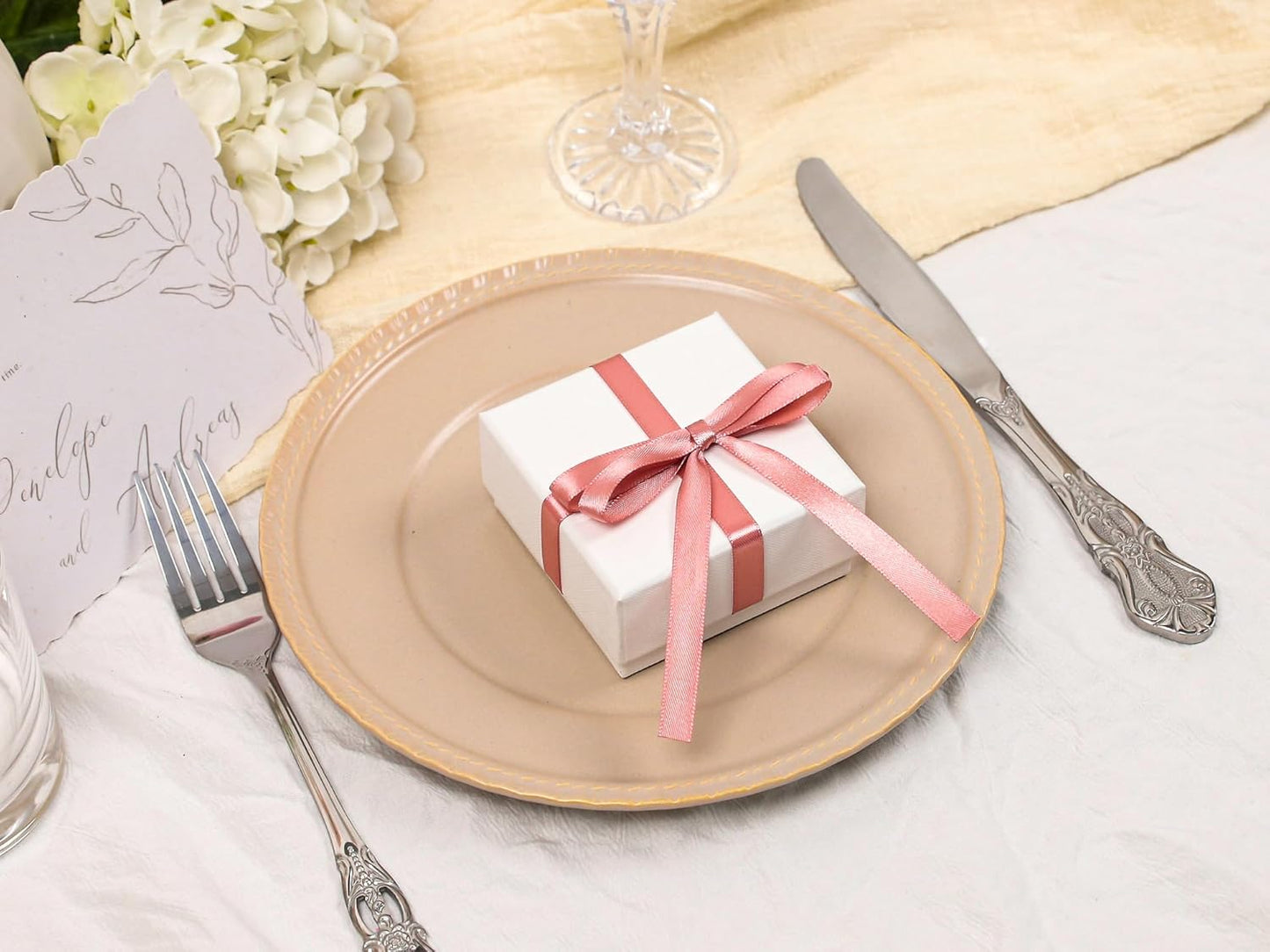 Rose Gold Satin Ribbon 3/8 inch X Continuous 25 Yards, Single Face Polyester Ribbon Perfect for Gift Wrapping, Flower Bouquet, Wedding Decor, Crafts, Bow Making, Sewing and More