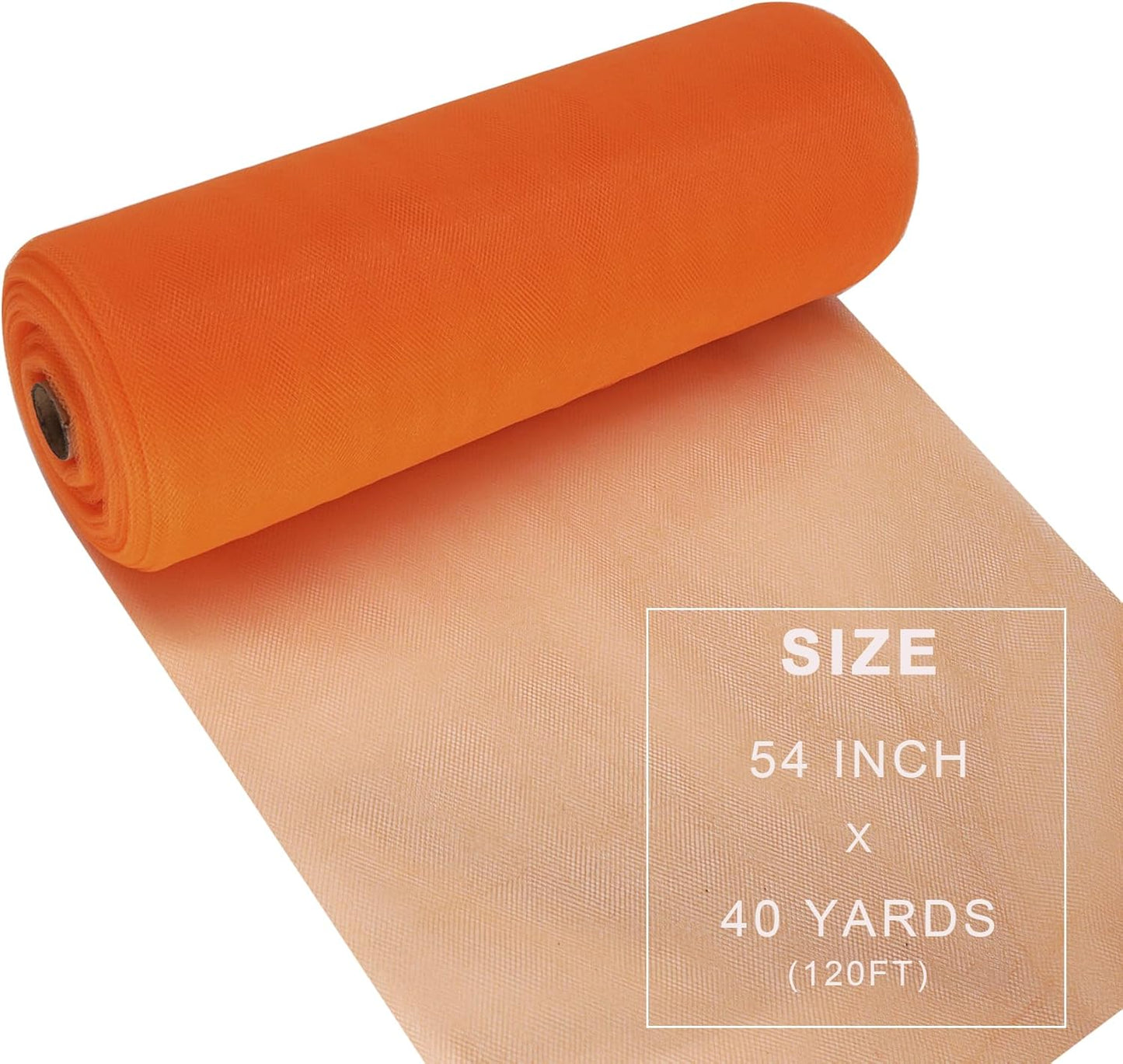 Orange Tulle Fabric Roll Spool Bolt (54 Inch by 40 Yards) Large Tulle Wedding Party Decoration, Tutu Skirt, Table Runner, Gift Wrapping, Bridal Shower, Soft & Drape (Orange)
