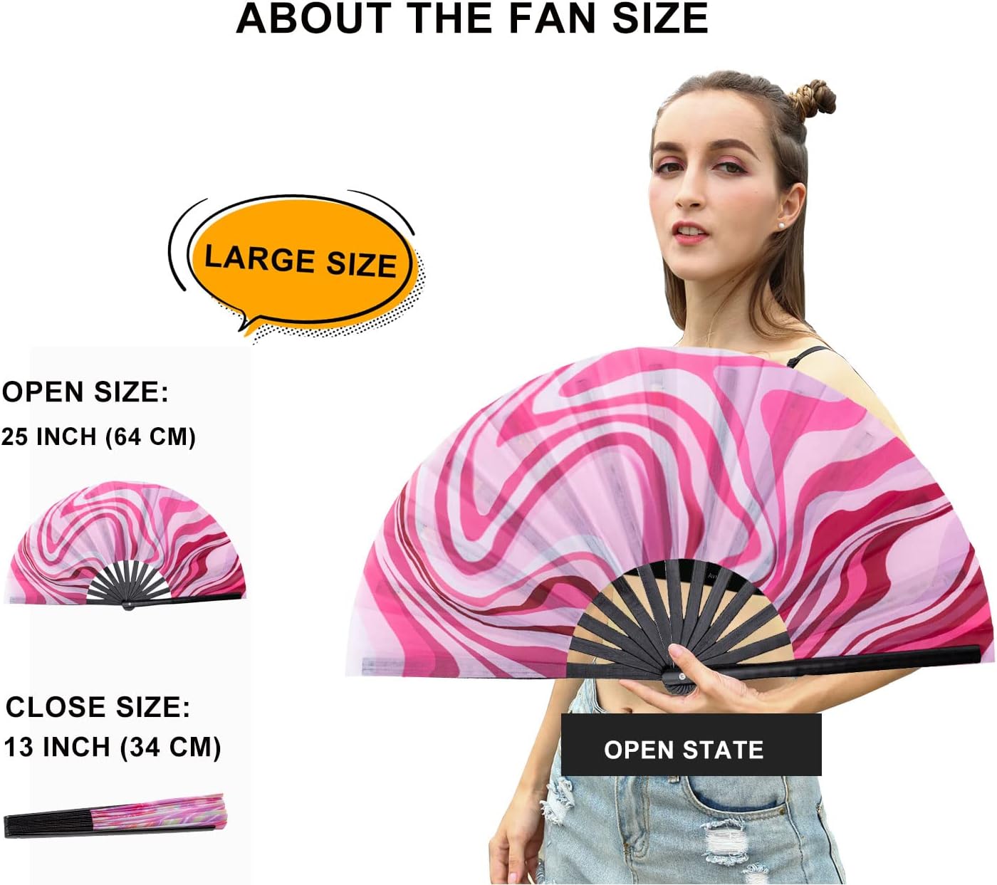 Amajiji Large Folding Hand Rave Fan Popping Fan for Line Dancing Clacking Fans for Boots On The Ground Dance,Party,Decoration,Festival (Pink Wave)