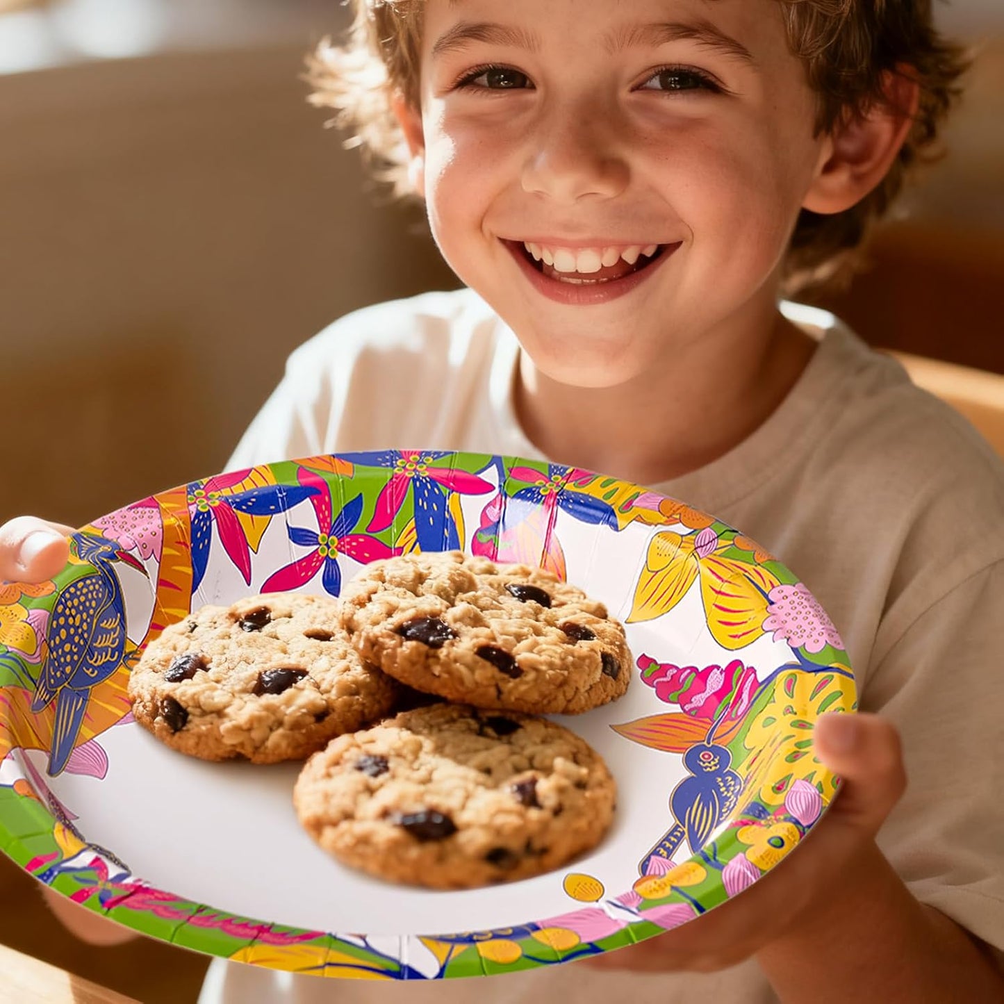 MUCHII 10 Inch Paper Plates 120 Count, Elegant Floral Bird Design Disposable Floral Plates for Wedding, Party, Dinner, Holiday - 4 Vintage Colors (30 Each)