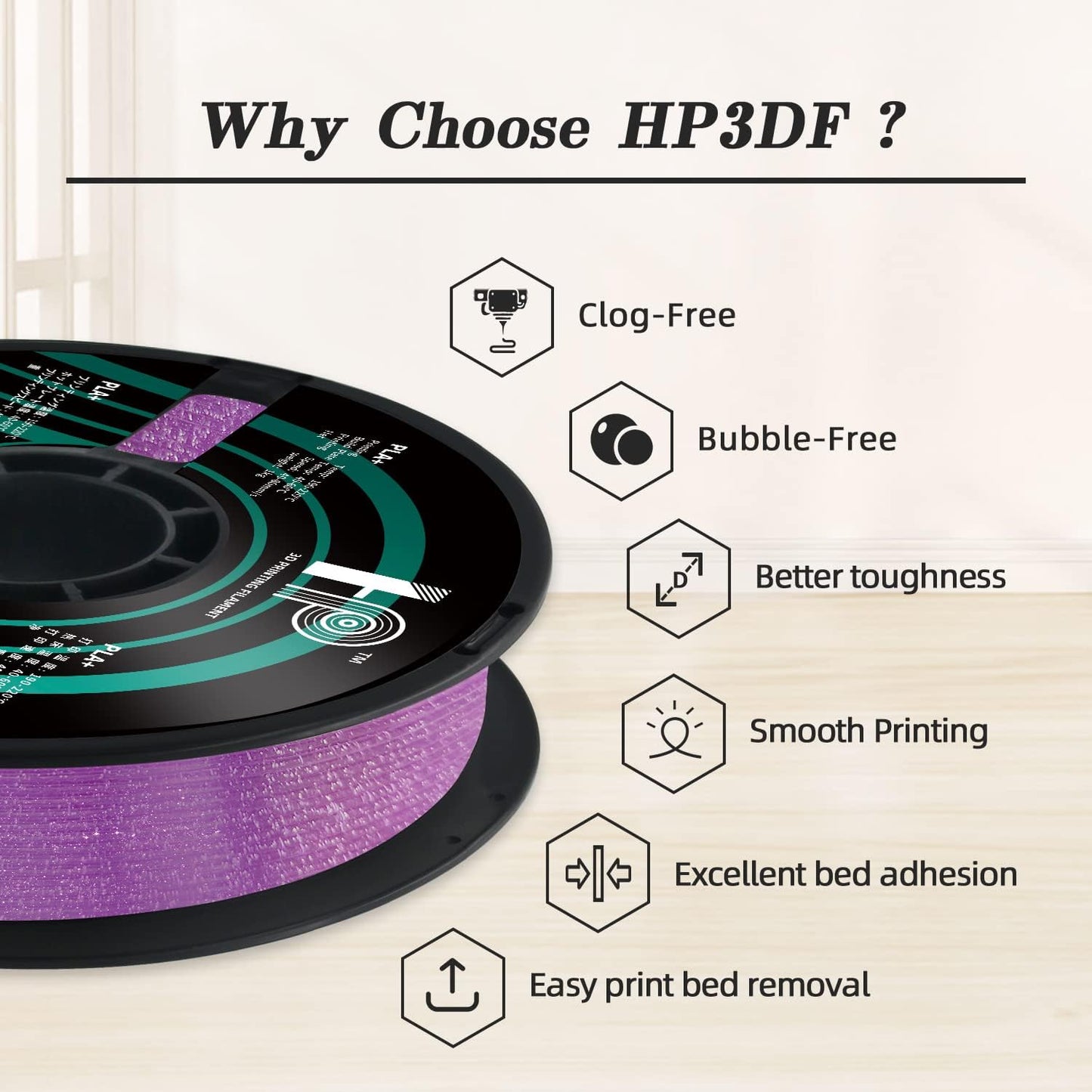 Glitter PLA Filament, Twinkling 3D Printer Filament, PLA Filament 1.75mm Dimensional Accuracy +/- 0.02mm, 1KG Spool (2.2 lbs), Fit Most FDM Printer (Glitter Purple)