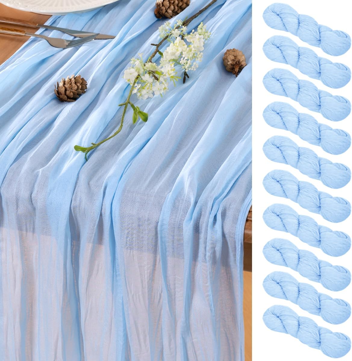 Light Blue Table Runner Cheesecloth Table Runners 10 Pack 10FT Baby Shower Decoration 120 Inches Fall Table Decor Dining Room Centerpiece Wedding Boho Baby Shower Birthday