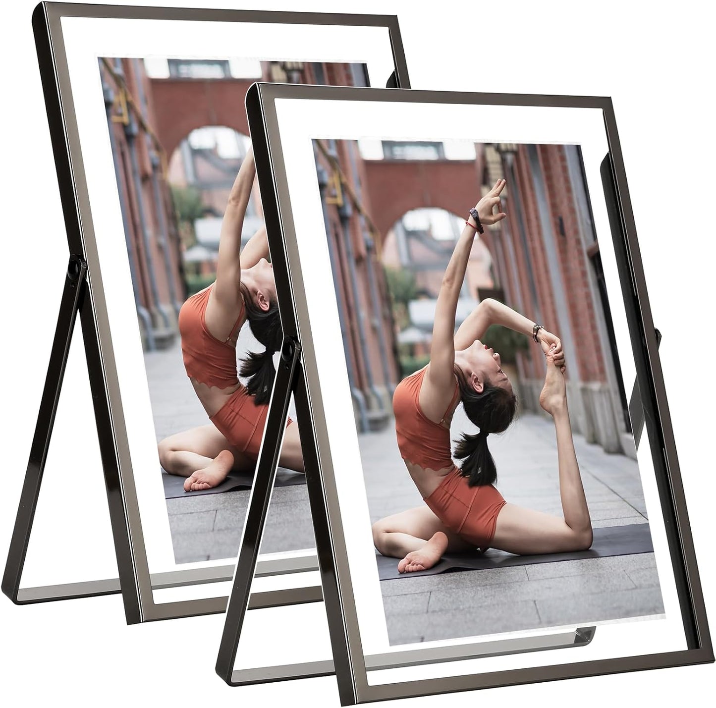 Charcoal Black 5x7'' Floating Frame Set of 2,For Photo Sizes 3.5x5'',4x 6'',Metal Frames for Tabletop,Shelf Display, for Gift Choice Wedding,Christmas,Birthady,Home or Office Decor.