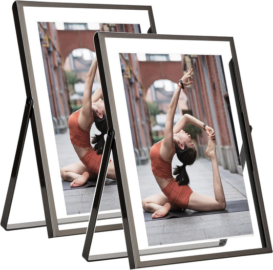 Charcoal Black 5x7'' Floating Frame Set of 2,For Photo Sizes 3.5x5'',4x 6'',Metal Frames for Tabletop,Shelf Display, for Gift Choice Wedding,Christmas,Birthady,Home or Office Decor.