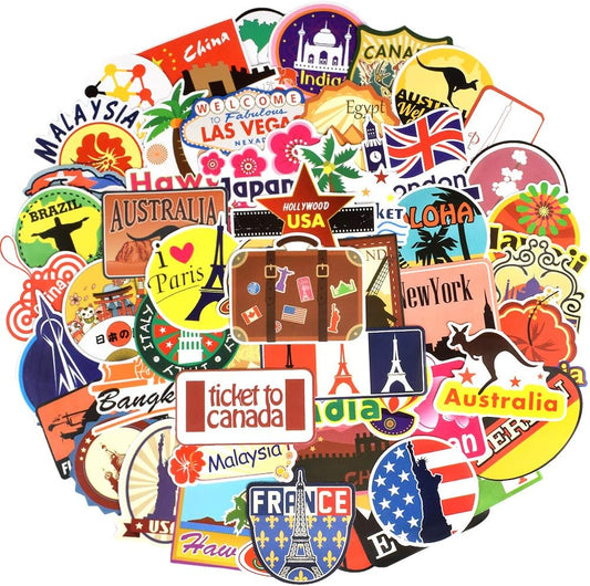 QTL Luggage Stickers for Adults Kids Travel Stickers for Luggage for Easy Identification Waterproof Vinyl Packs 100Pcs