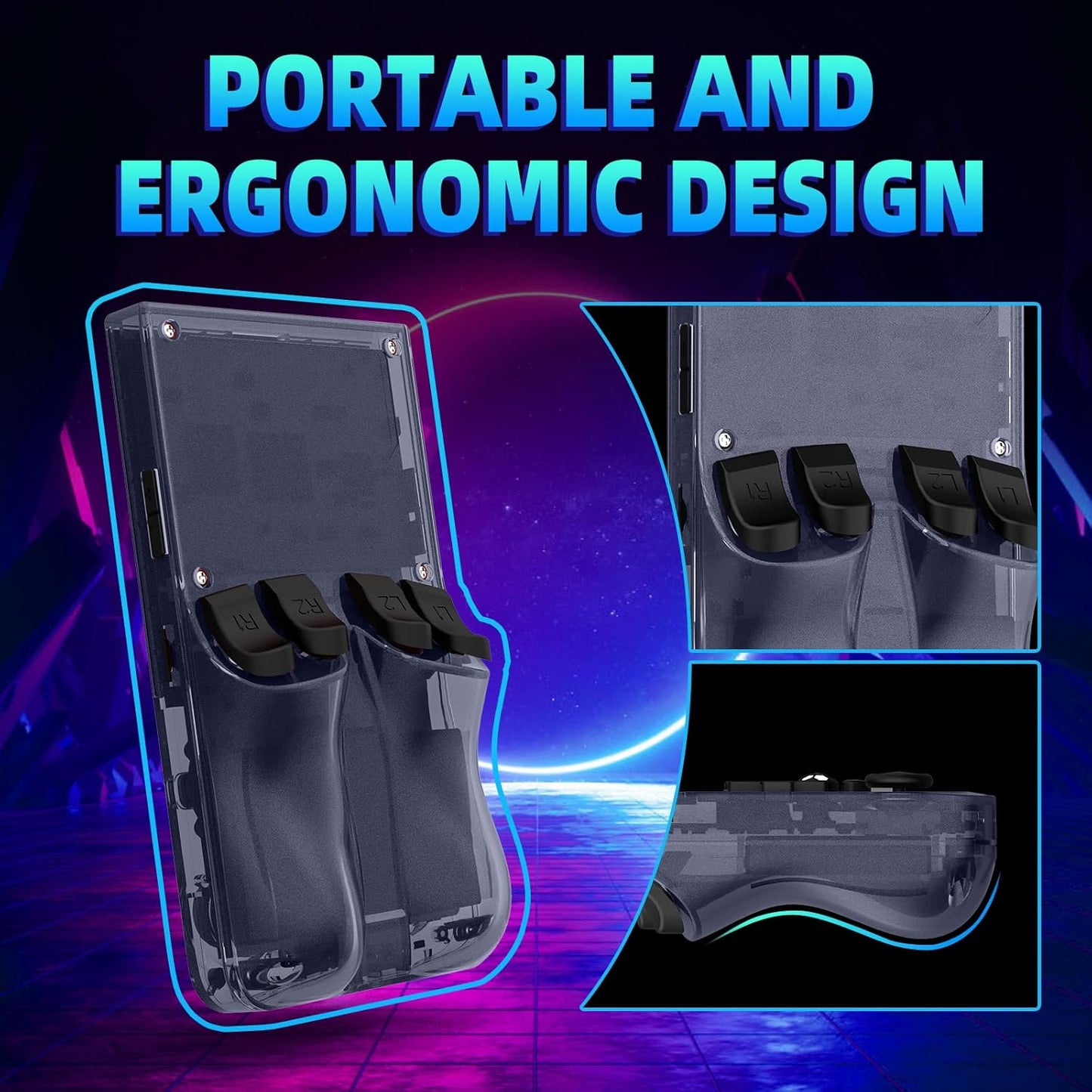 R36MAX Retro Handheld Game Console - 64GB Preloaded Classic Video Games, Support 30+ Simulators, Linux-Powered Portable Game Emulator Console with 4.0-in HD IPS Screen (Transparent Gray)