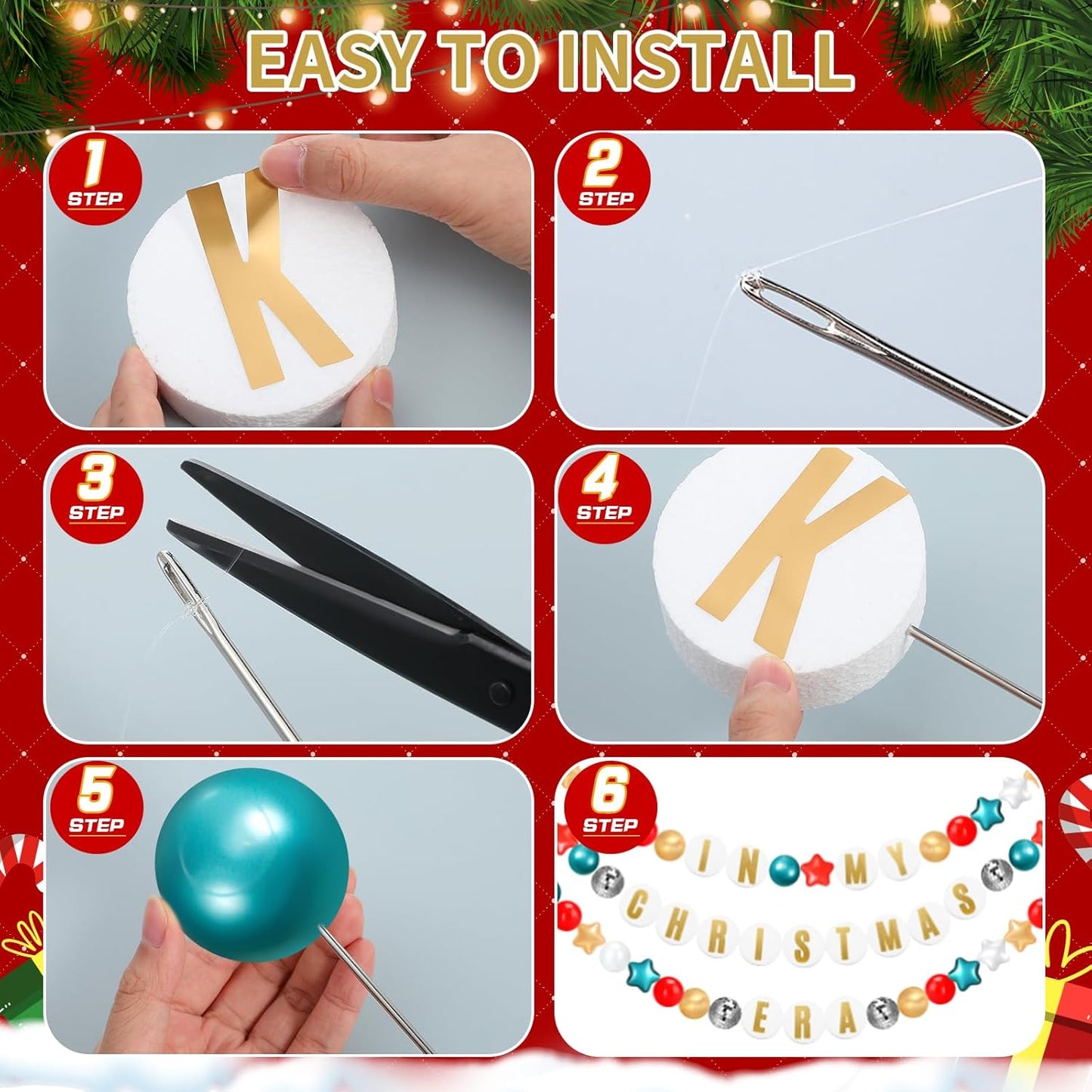 Giant Friendship Bracelet Garland Kit, DIY Birthday Banner with Letters Ball Jumbo Customizable Friendship Bracelet Decor for Halloween Christmas Wedding Party(Red, Green, White)