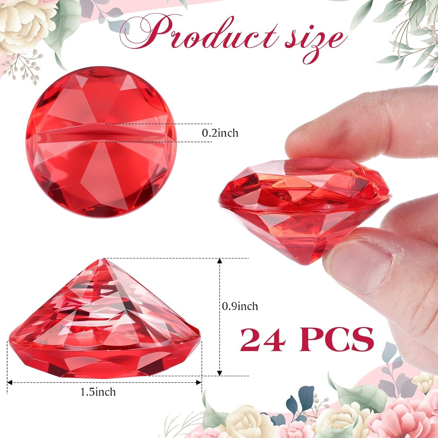 Boao 24 Pack Diamond Place Card Holders Acrylic Table Number Holder Card Stands Crystal Diamond Party Decorations Favor for Weddings Home Table(Red)
