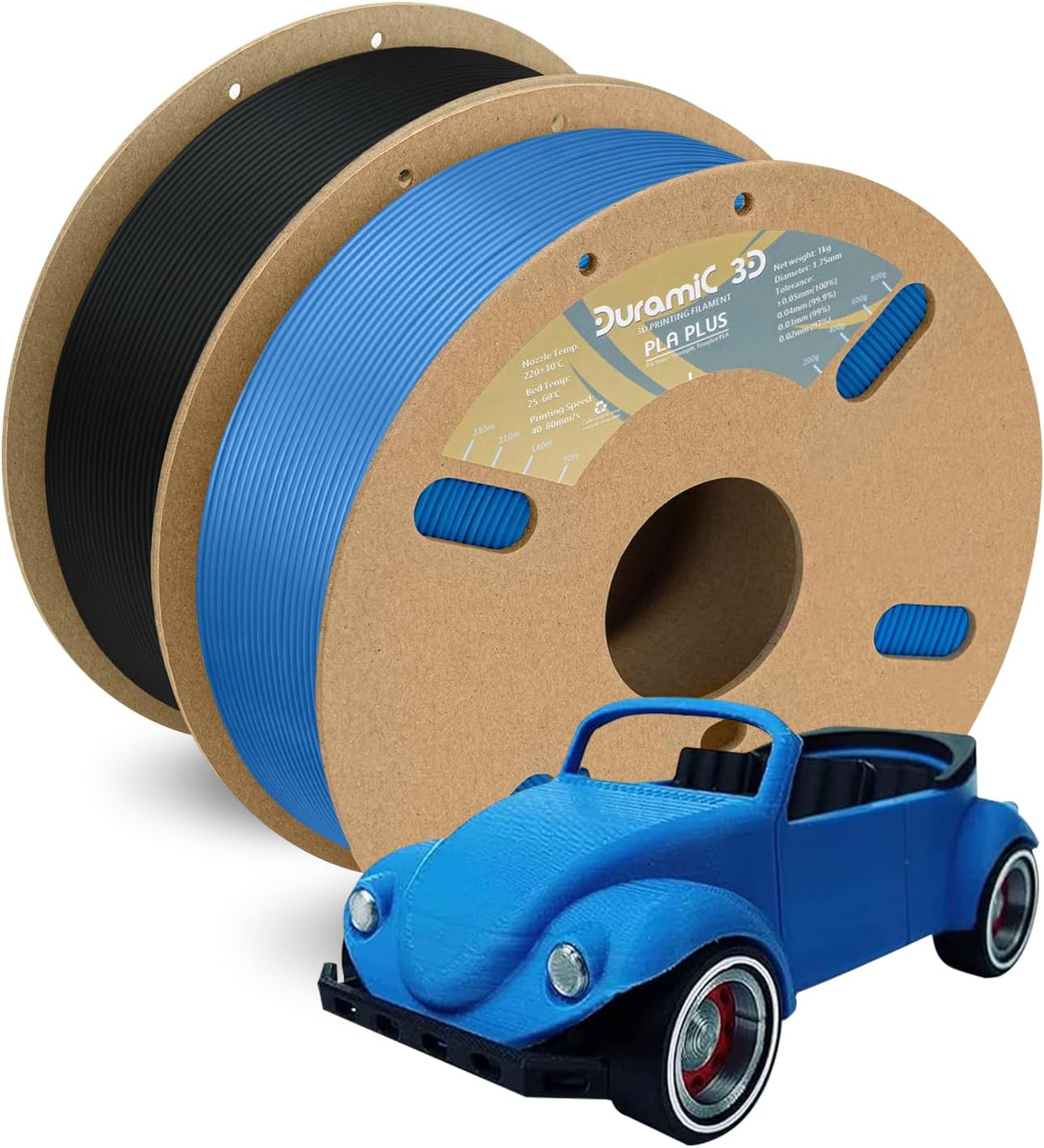 DURAMIC 3D PLA+ Filament 1.75mm 2Kg Black + Blue, PLA Plus Filament 2 Pack 1kg Spool(2.2lbs) Tougher and Stronger, Dimensional Accuracy Probability +/- 0.02mm