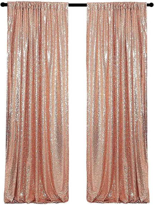 Rose Gold Sequin Backdrop Curtains 2FTx8FT 2 Panels Sparkly Background Drapes for Party Birthday Wedding Decor