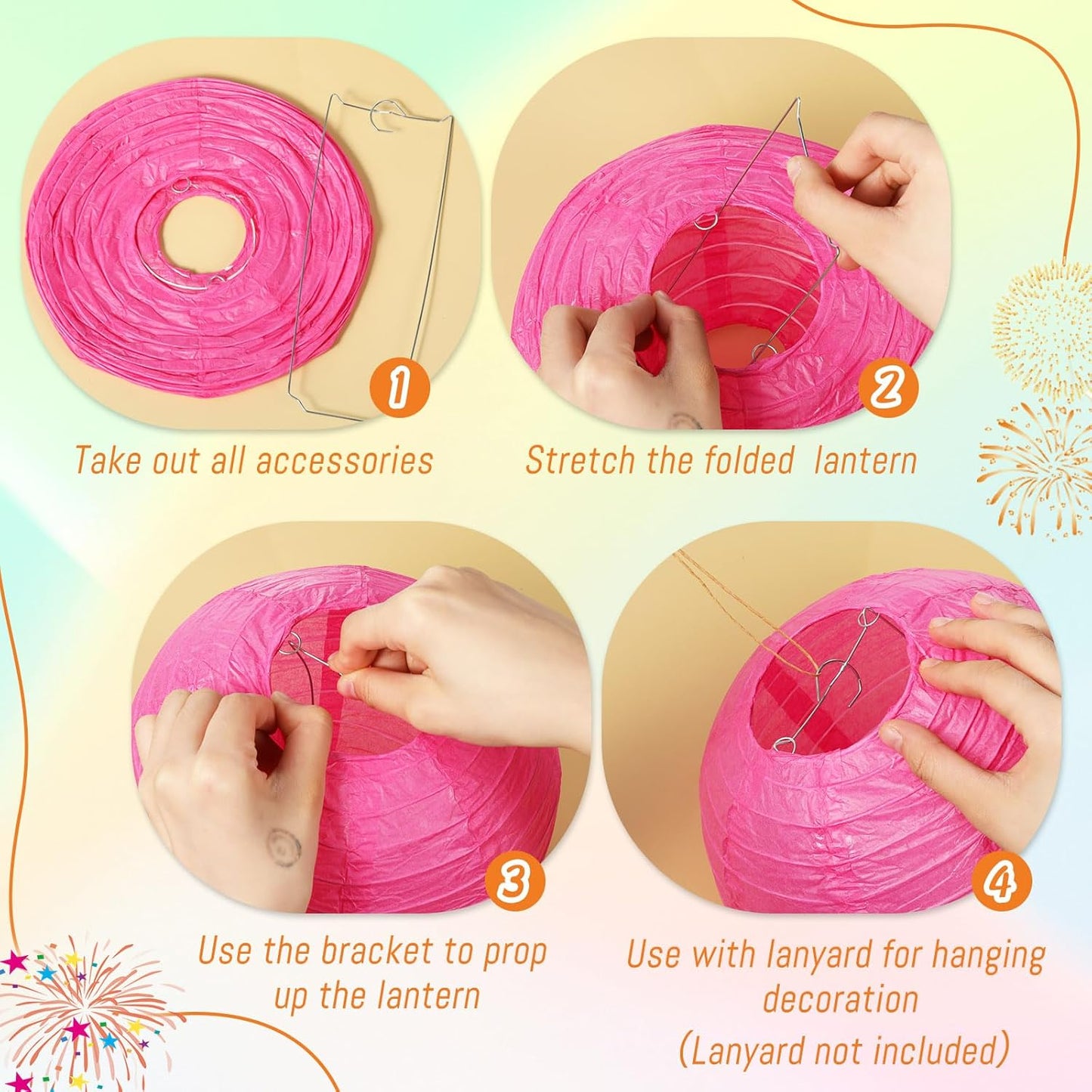 Riakrum 16 Pcs Neon Themed Paper Lanterns Birthday Party Decorations Mixed Size 6'' 8'' 10'' 12'' Colorful Chinese Hanging Paper Lanterns for Wedding Home Decorations Supplies