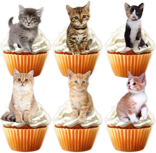 18pcs Glitter Cat Dessert Cupcake Topper Pick for Cute Lovely Cat Theme Decorations Baby Shower Boys Girls Happy Birthday Party Decor Supplies