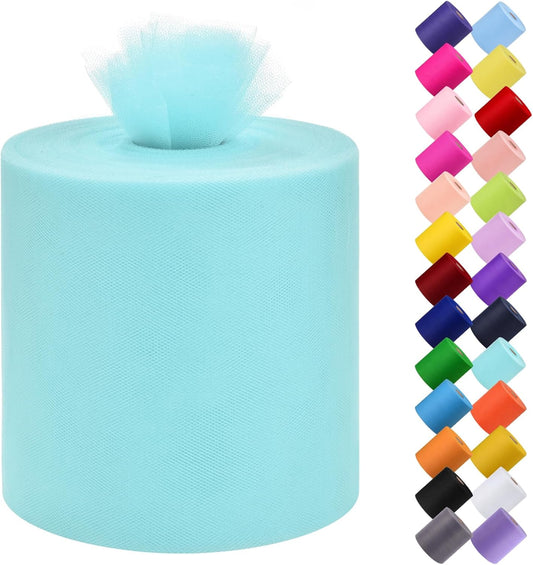 Tulle Fabric Roll, 6” by 200 Yards (600FT) Tulle Organza Fabric Spool for DIY Tutu Skirt Baby Shower Decor Wedding Backdrop Crafts Birthday Party Supplies (Turquoise)