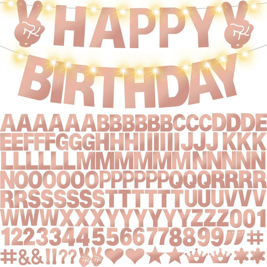 167Pcs DIY Glitter Customizable Banner Kit Happy Birthday Custom Letters Banner Happy New Year Personalized Banners Decor Christmas Baby Shower Birthday Party Decorations Supplies(Shiny Rose Gold)