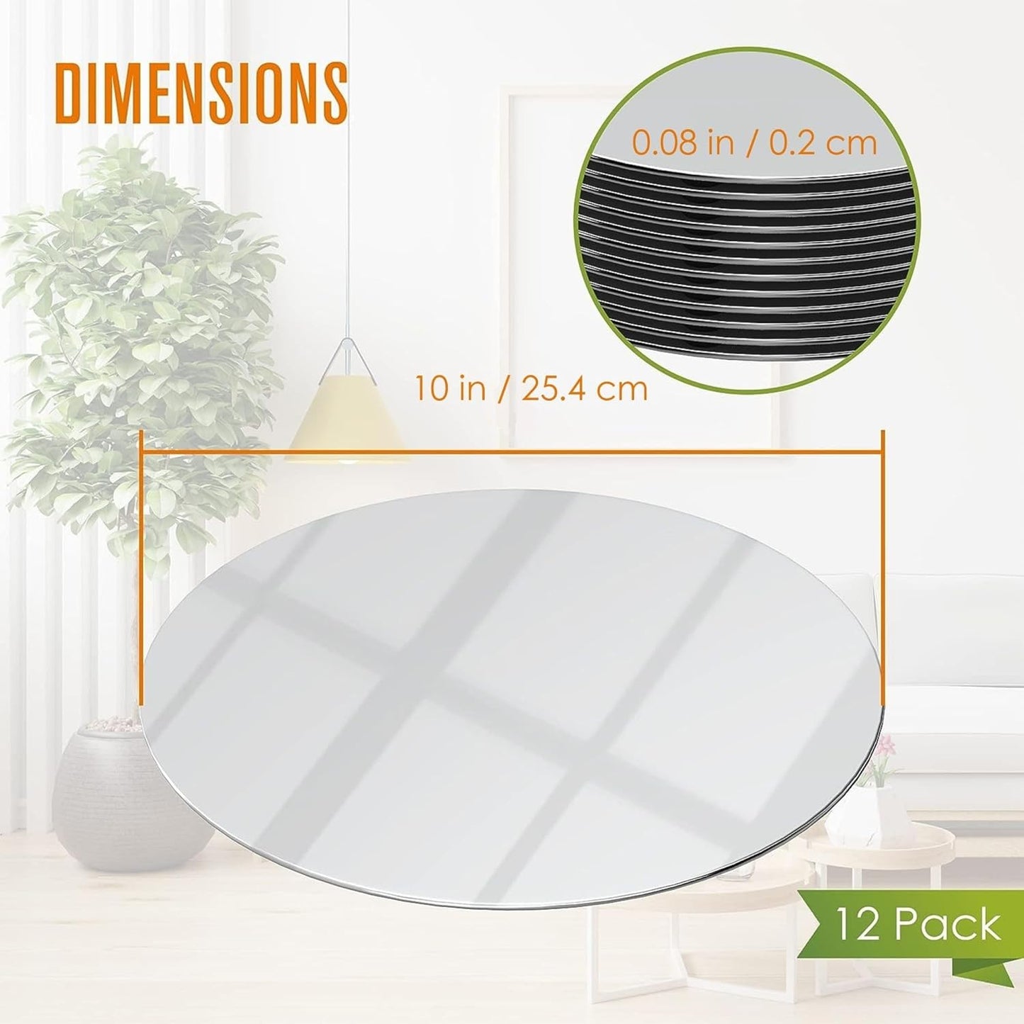 Houseables Mirror Centerpieces for Tables, Round Mirrors for Centerpieces, Mirrored Trays, Round Table Plate Tray, Circle, Glass Charger, Wedding, Center Piece, Small, Base, Candle, 10 Inch, 12 Pack