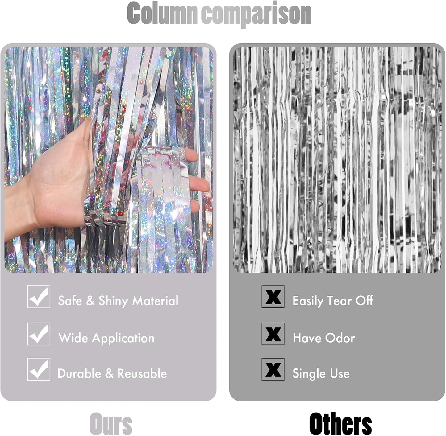 CANREVEL 2 Pack 3.3x8.2 Feet Laser Silver Foil Fringe Backdrop Curtains, Tinsel Streamers Birthday Party Decorations, Fringe Backdrop for Graduation, Baby Shower, Happy New Year, Disco Party