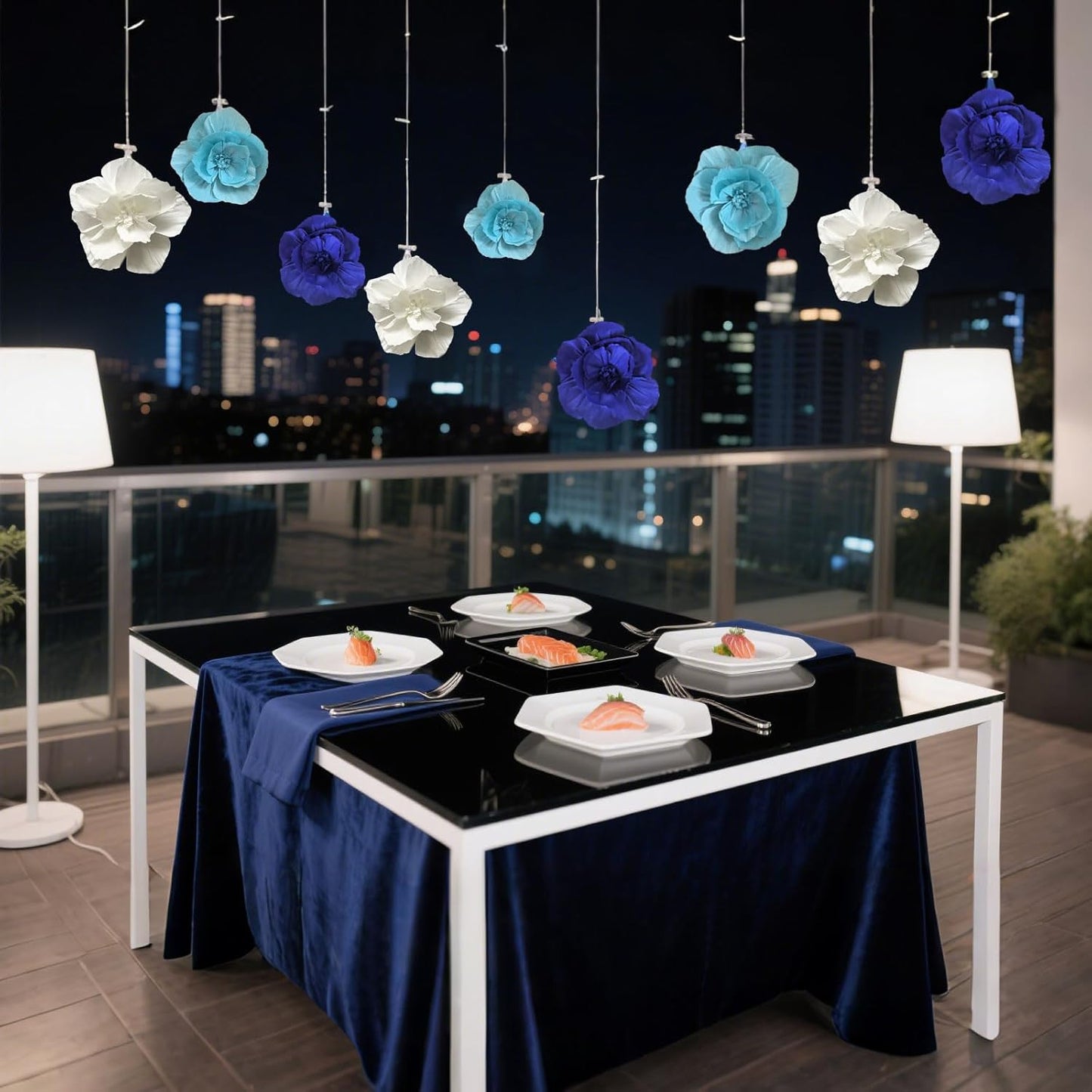 BRT Bearingshui Crepe Paper Flowers Decoration for Wall Total 9 Pcs, Artificial Flowers Backdrop for Wedding Decor Baby Bridal Shower Birthday Party, Navy Light Blue White 3D Wall Flowers Decor