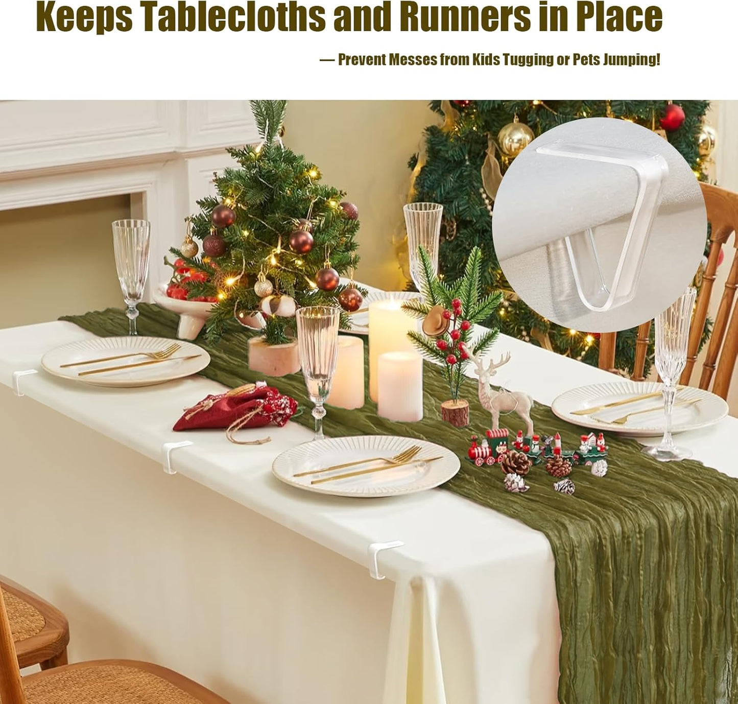 24 Pcs Clear Table Cloth Holder Clips for Thick Tables, Plastic Tablecloth Clips for Outdoor Tables, Picnic Table Cover Clips Clamps for Wind, Table Cloth Clips for Party Camping Christmas Birthday L