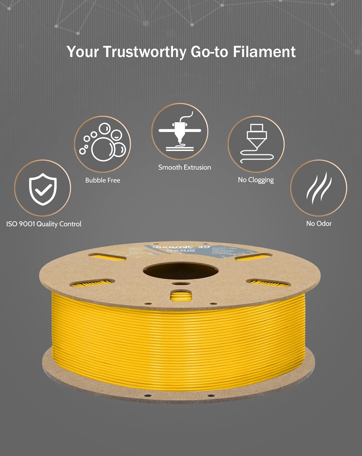 DURAMIC 3D PLA+ Filament 1.75mm 1Kg Yellow, PLA Plus Filament 1Kg Spool(2.2lbs) Tougher and Stronger, Dimensional Accuracy Probability +/- 0.02mm