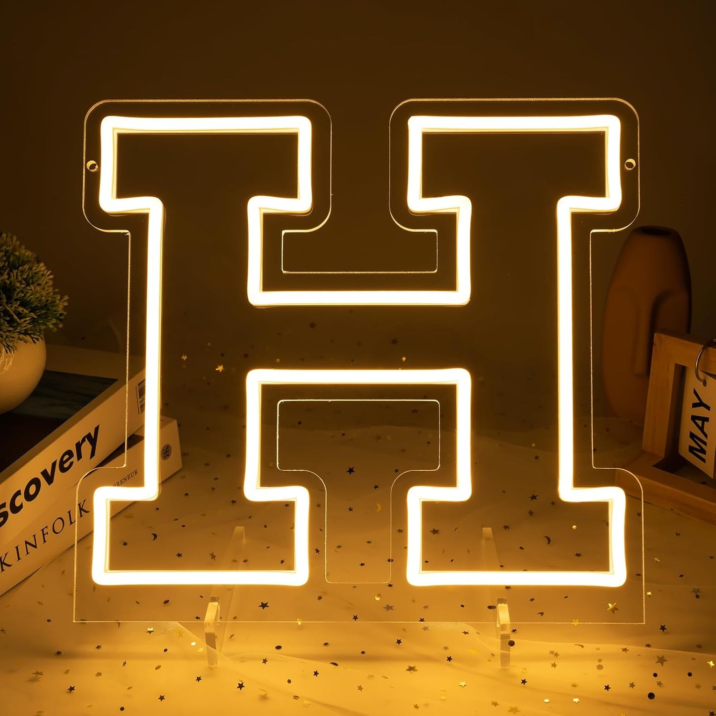Light Up Letters H, Led Marquee Letter Lights Neon Sign, 13" Height Decorative Lighted Alphabet Number, Battery/USB Powered Led Letters Lights for Wedding, Birthday, Party, Christmas or Home Decor