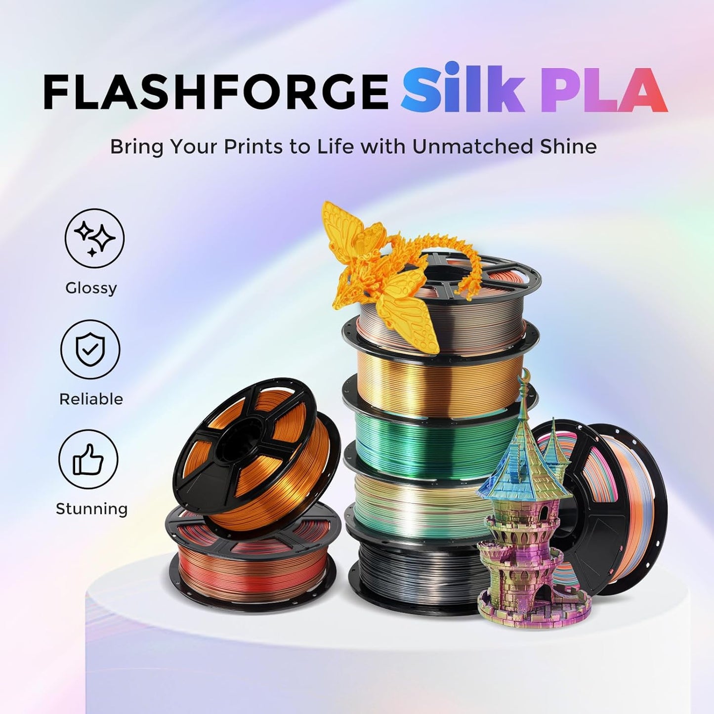 Flashforge 3D Printer Filament Silk PLA 1.75mm 1kg Spool-Dimensional Accuracy +/- 0.02mm (Copper)