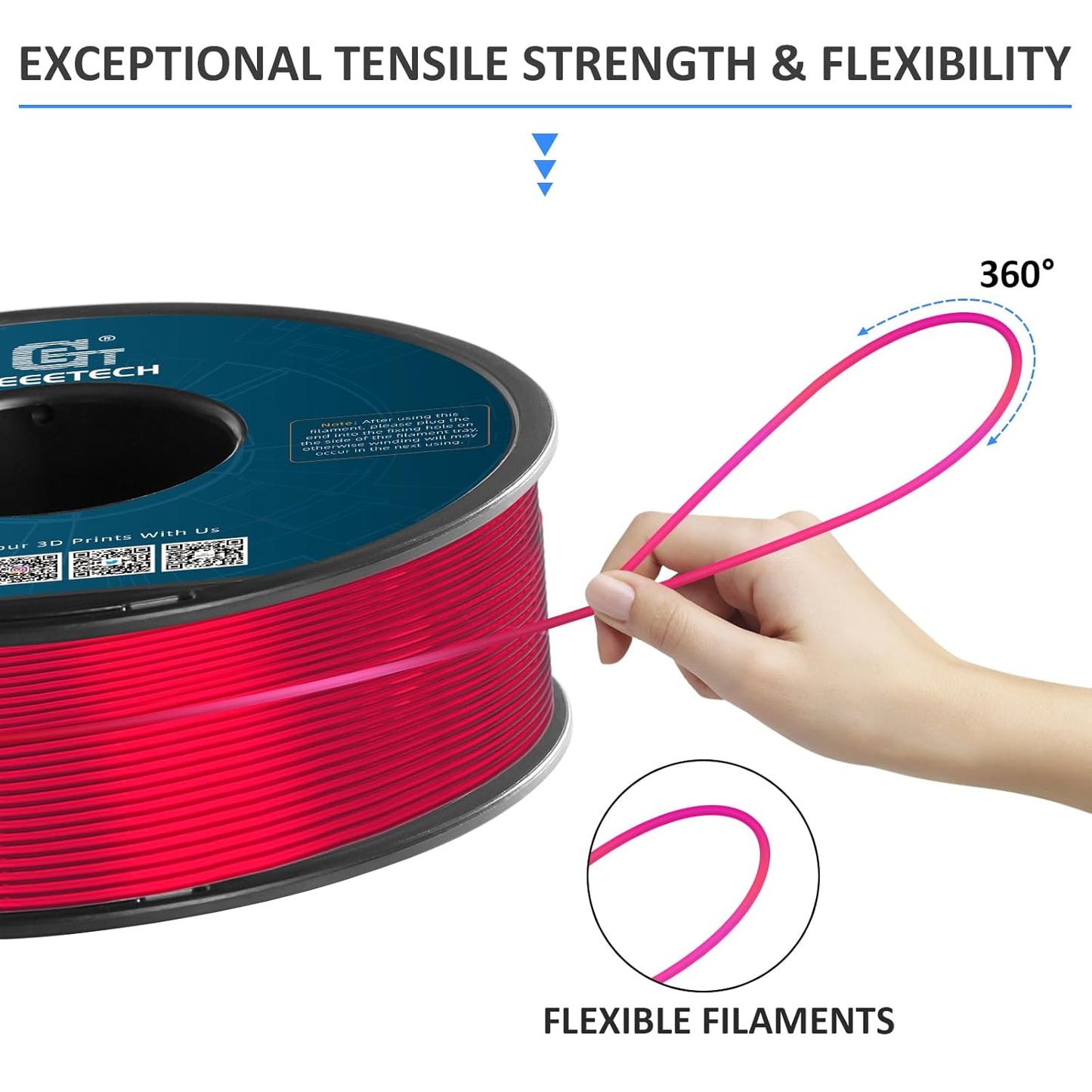 Geeetech TPU Filament 1.75mm, Shore 95A – Flexible 3D Printer Filament with High Elasticity, 1KG (2.2lbs) Spool, Dimensional Accuracy ±0.03mm, Fits Most FDM Printers (Clear Pink)