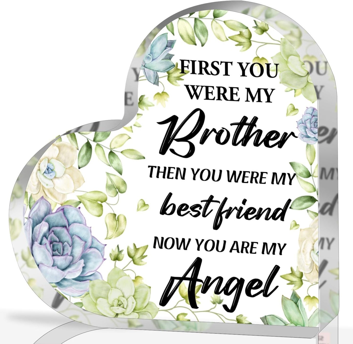 Sympathy Gifts for Loss of Brother, Memorial Gifts for Friends Man Male, In Memory of Brother Acrylic Heart Plaque, Bereavement Condolences Grief Gifts, Funeral Remembrance Decor Ornament Sign