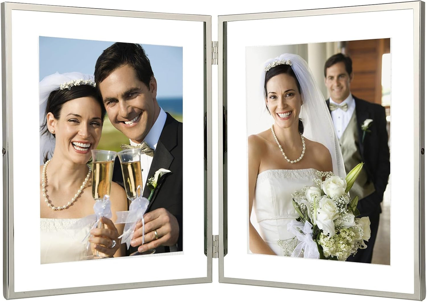 7x9'' Silver' Double Floating Frame For Photo Sizes (4x 6''5x7'',6x8''),Adjustable Tabletop/Shelf Photo Frame,Gift for Wedding,Birthady, Home or Office Decor.