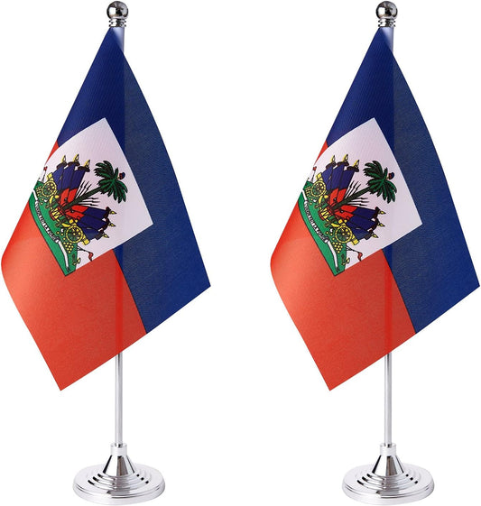 ZXvZYT 2 Pack Haiti flag Haitian Table Flag Small Mini Haitian Desk Flags With Stand Base,International Festival Events Celebration Decorate,Home office Decorations