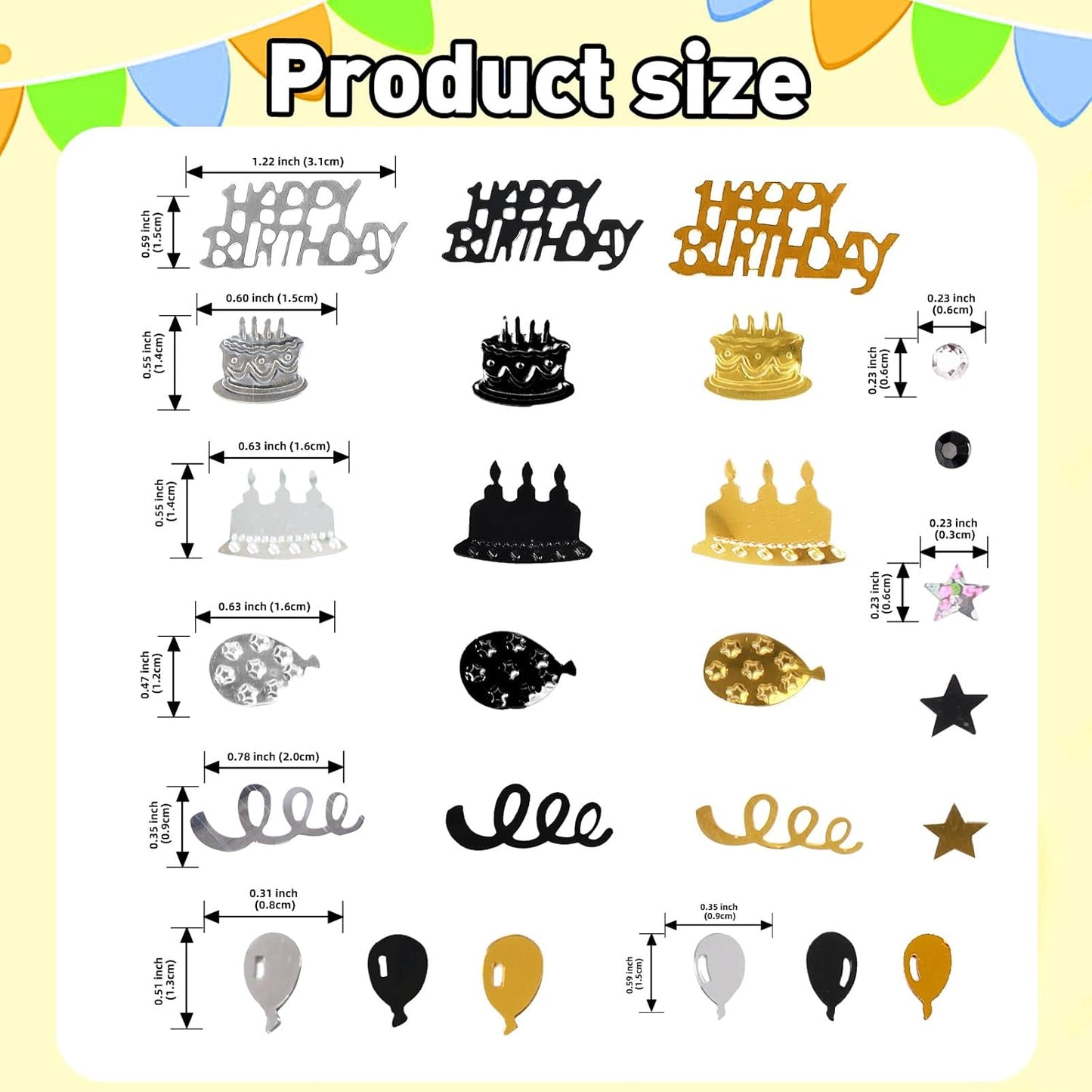 Gold and Black Happy Birthday Confetti, 3000 Pcs Birthday Cake Table Metallic Foil Confetti Party Table Decor for Party, Baby Shower, DIY Arts and Crafting