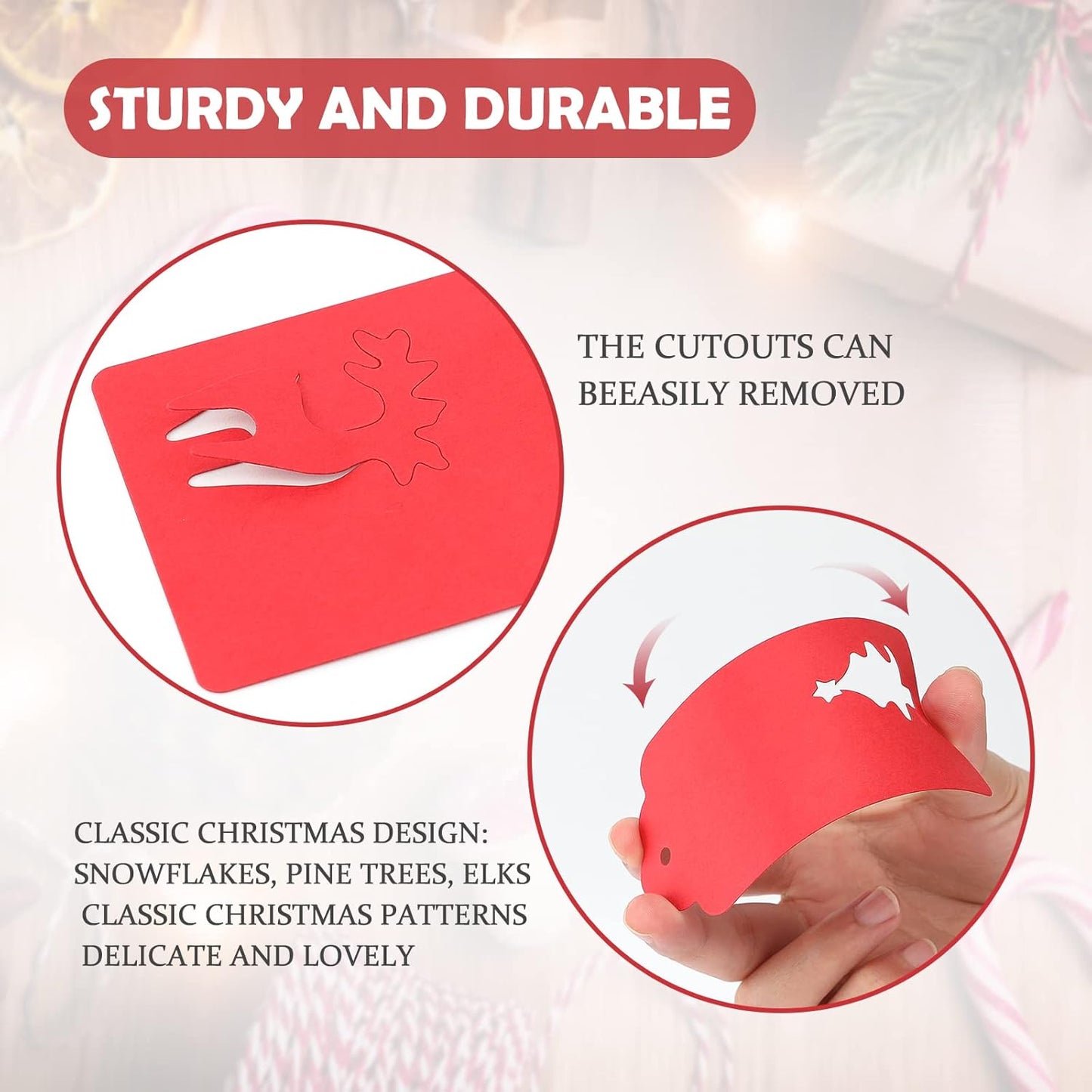 jijAcraft Christmas Gift Tags - 150Pcs Christmas Tags with String, Blank Red Paper Hollow Trees, Rudolph, Snowflake Shapes Holiday Labels for Xmas Party Favors, DIY Crafts, Jar