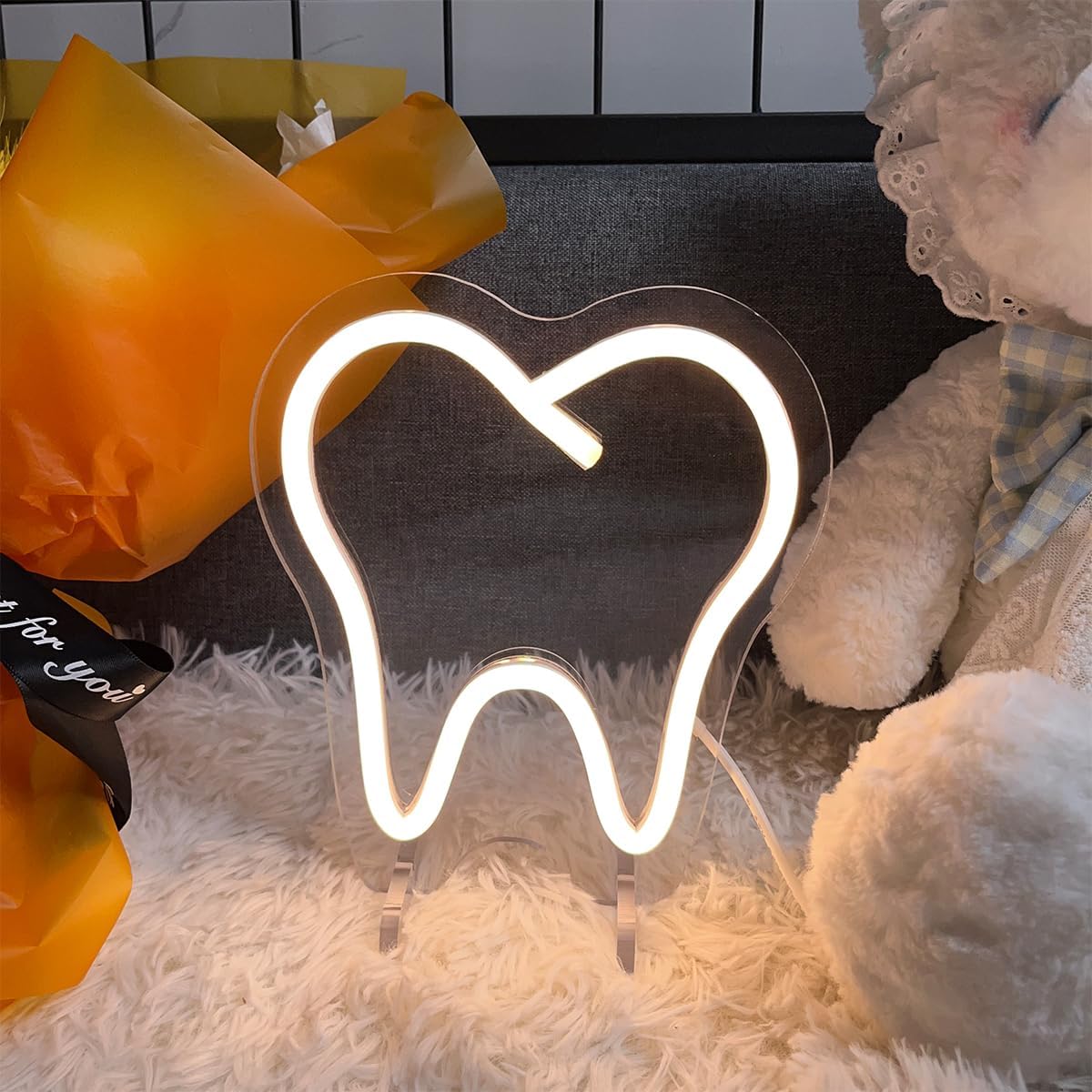 Teeth Table Number Neon Sign Desk Lamp Night Light Wedding Letter LED Neon Sign Wedding Table Decorations Neon Light Shop Bedroom Home Room Decor Christmas Party Warm White USB 20×18 CM