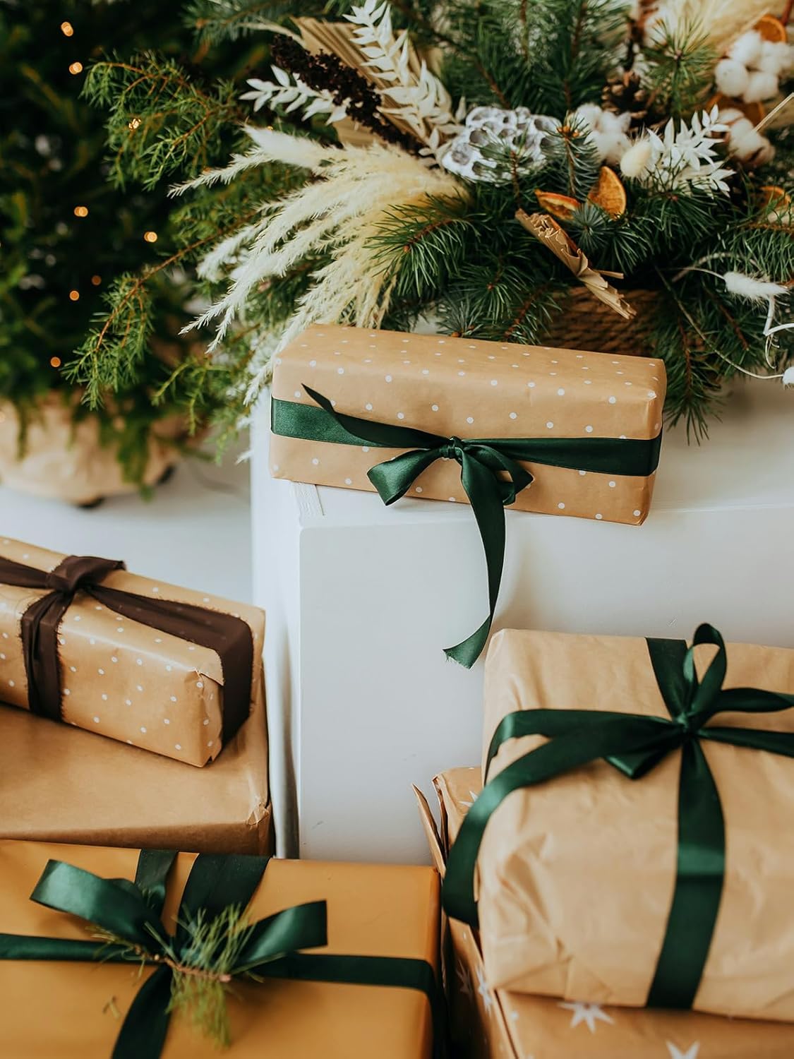 5/8 Inch Forest Green Satin Ribbon 50 Yards Solid Fabric Ribbons for Gift Wrapping, Crafts and DIY Projects, Bows Making, Wedding, Party, Holiday Decor