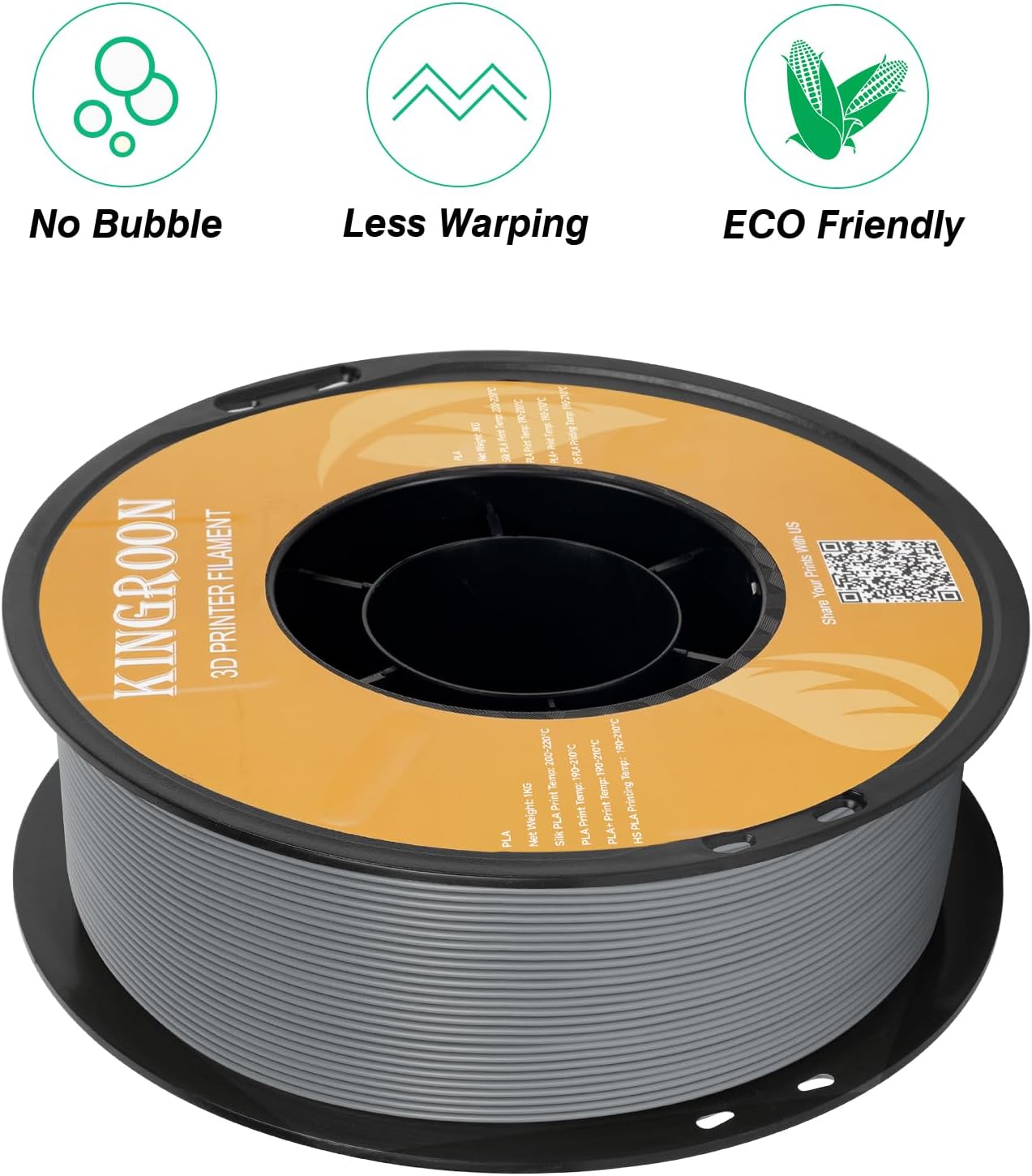 Kingroon PLA Filament 1.75mm 3D Printer Filament Grey Pla Filament 1kg Filament Dimensional Accuracy +/- 0.02mm, Fit Most FDM Printer,Grey-Sliver