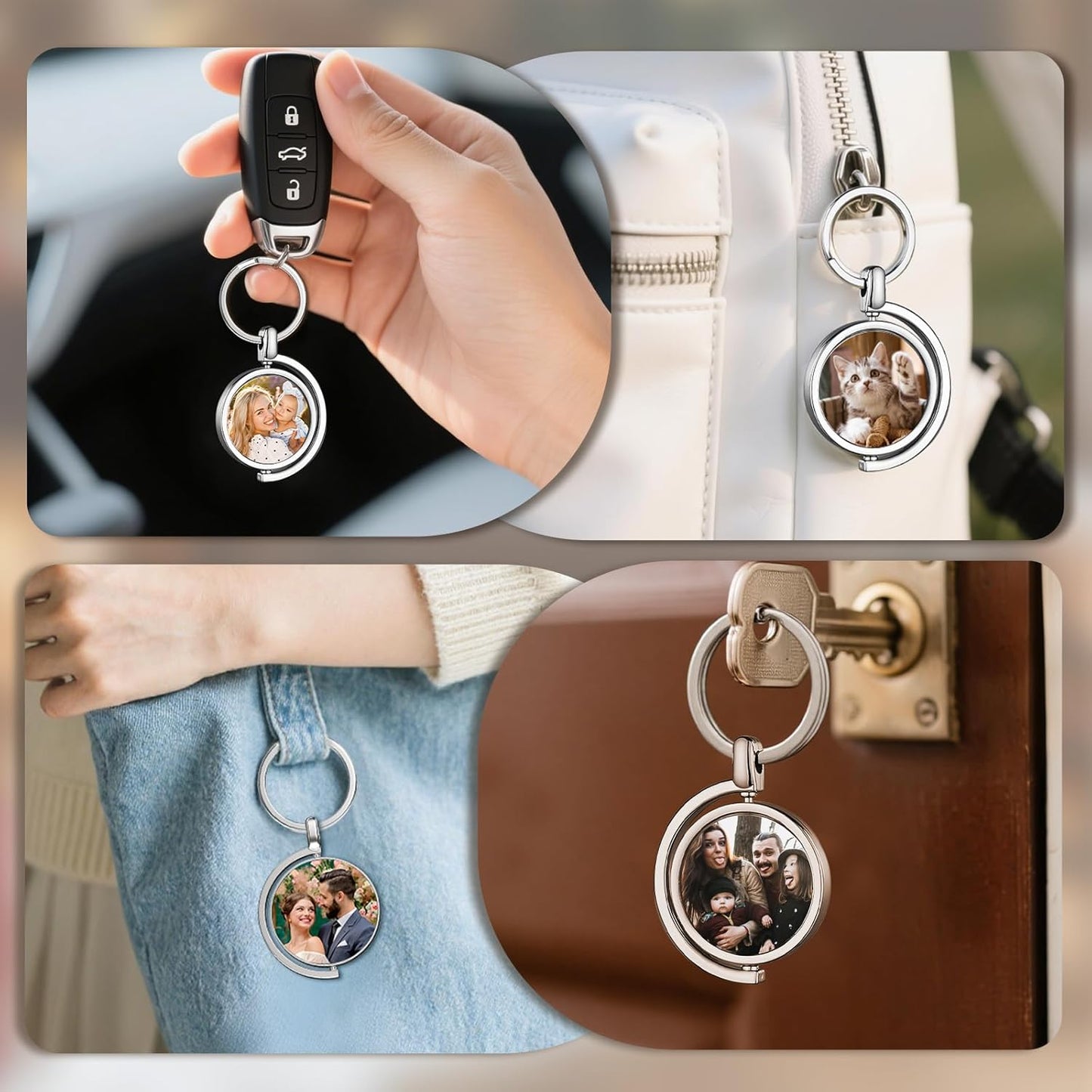 Personalized Custom Keychain with Picture - Turnable Double Sided Colorful Photo Key chains Memorial Gifts for Family Lover