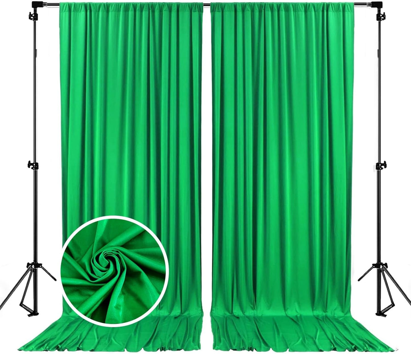 10 x 7 Feet Green Backdrop Curtain for Partie, Background Curtains for Photoshoot, Birthday, Wedding, Halloween, Thanksgiving, Christmas, New Year Party Decorations 5Ft x 7Ft, 2 Panels