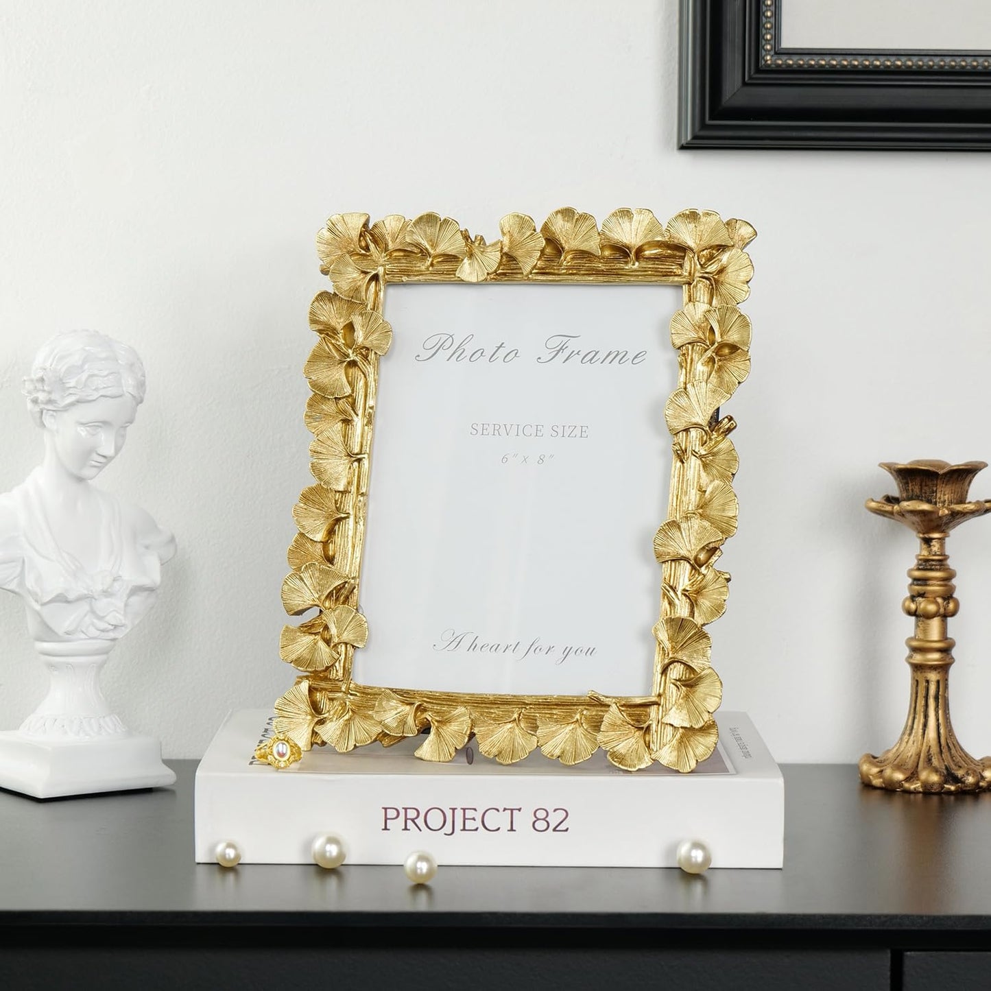 Cuspin 6x8 Picture Frame Gold, Vintage Ornate Leaf Textured Hand-Crafted Resin with Glass Front Antique Photo Frame for Tabletop Display, Retro Design Home Decor