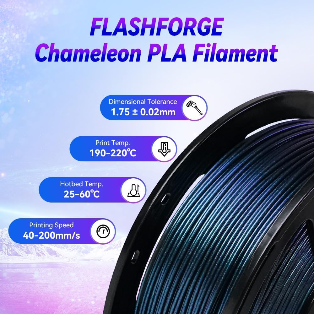 FLASHFORGE 3D Printer Filament Chameleon PLA Color Shift Filament 1.75mm, Changes Color with Light and Angles, 1KG Spool (2.2lbs), Dimensional Accuracy +/- 0.02mm for FDM 3D Printers (Burnt Titanium)