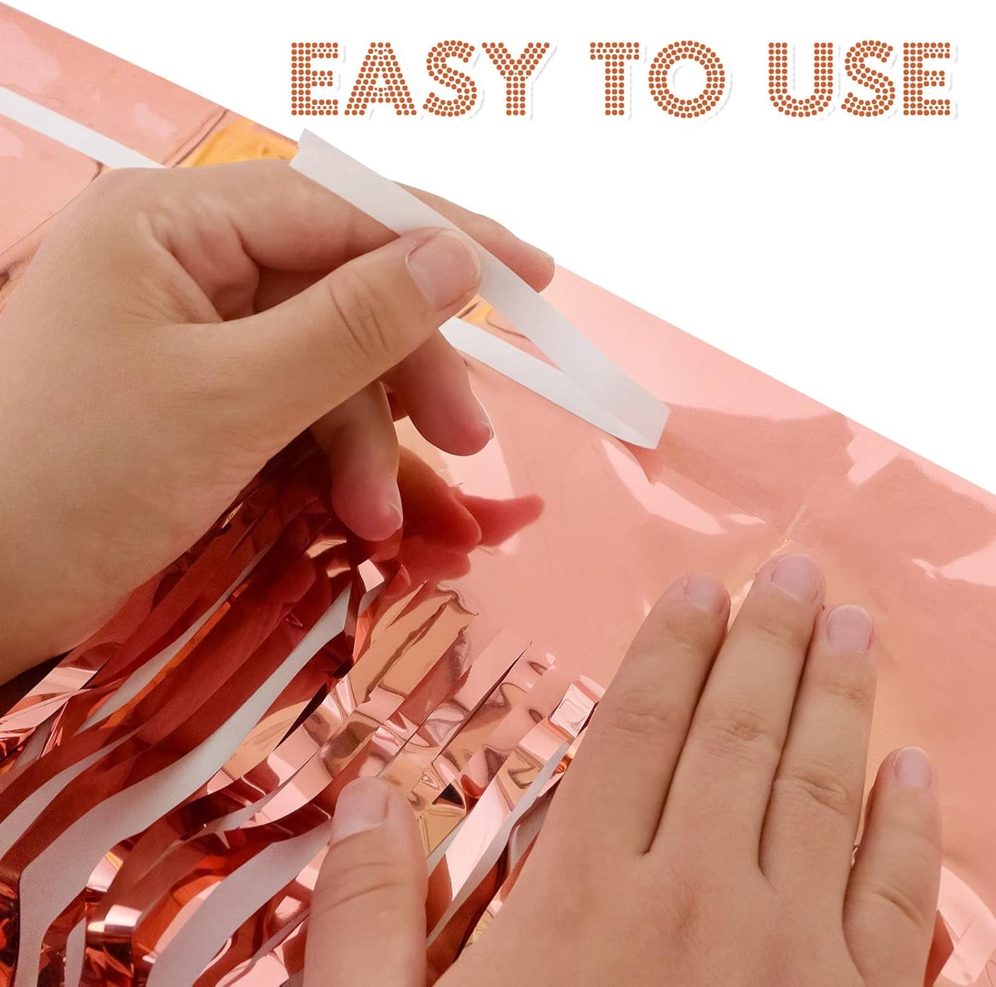 2 Pack Rose Gold Fringe Curtains Foil Shiny Fringe Backdrop Tinsel Door Streamers Foil Curtains for Birthday Wedding Engagement Bridal Shower Celebration Party Decorations Large