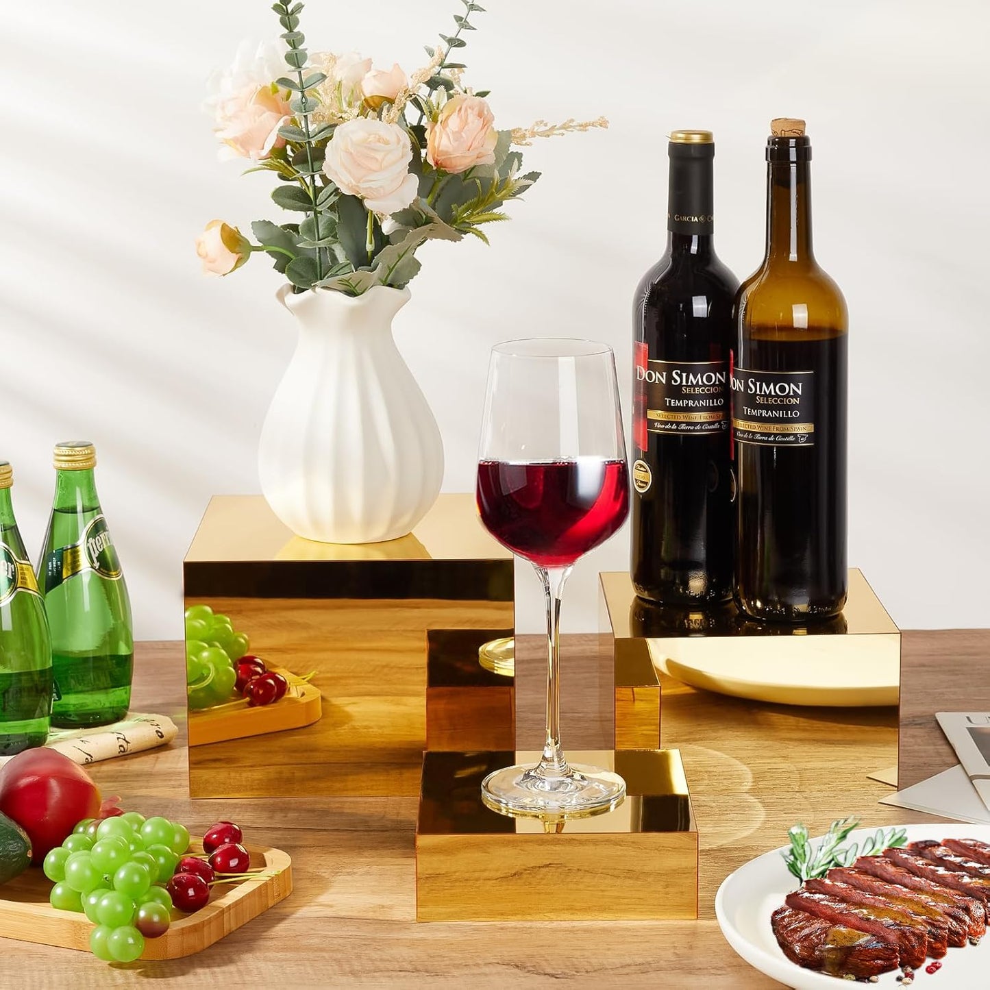 3 Pcs Acrylic Risers for Display, Acrylic Cube Boxes Gold Risers Food Display Risers Stand Shelf for Catering Dessert Collectibles Jewelry Figures Party (Gold 3pc)